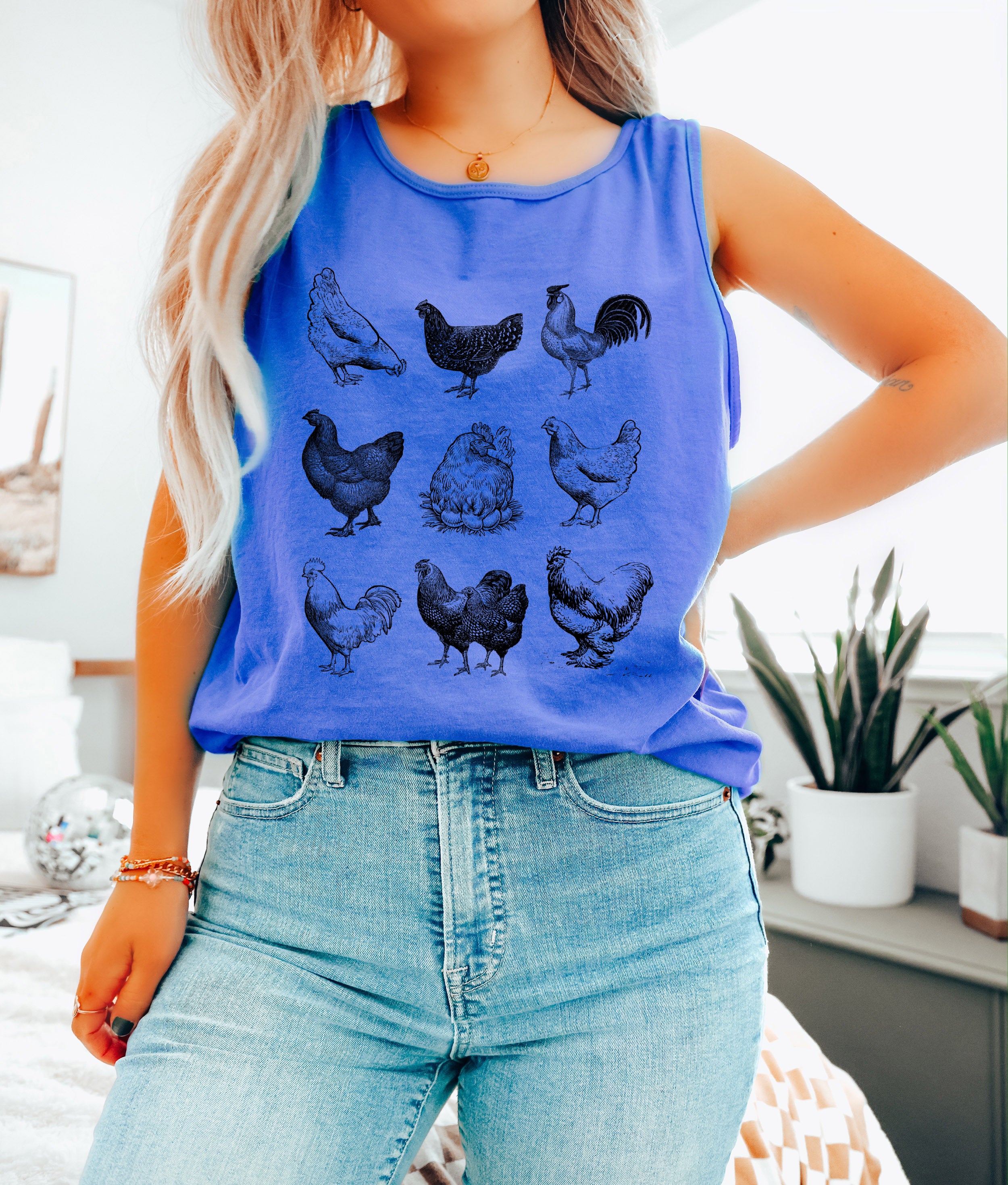 9 chickens Lake Beach Comfort Colors Tank Top – Mountain Hiking Camping Vacation Nature Graphic