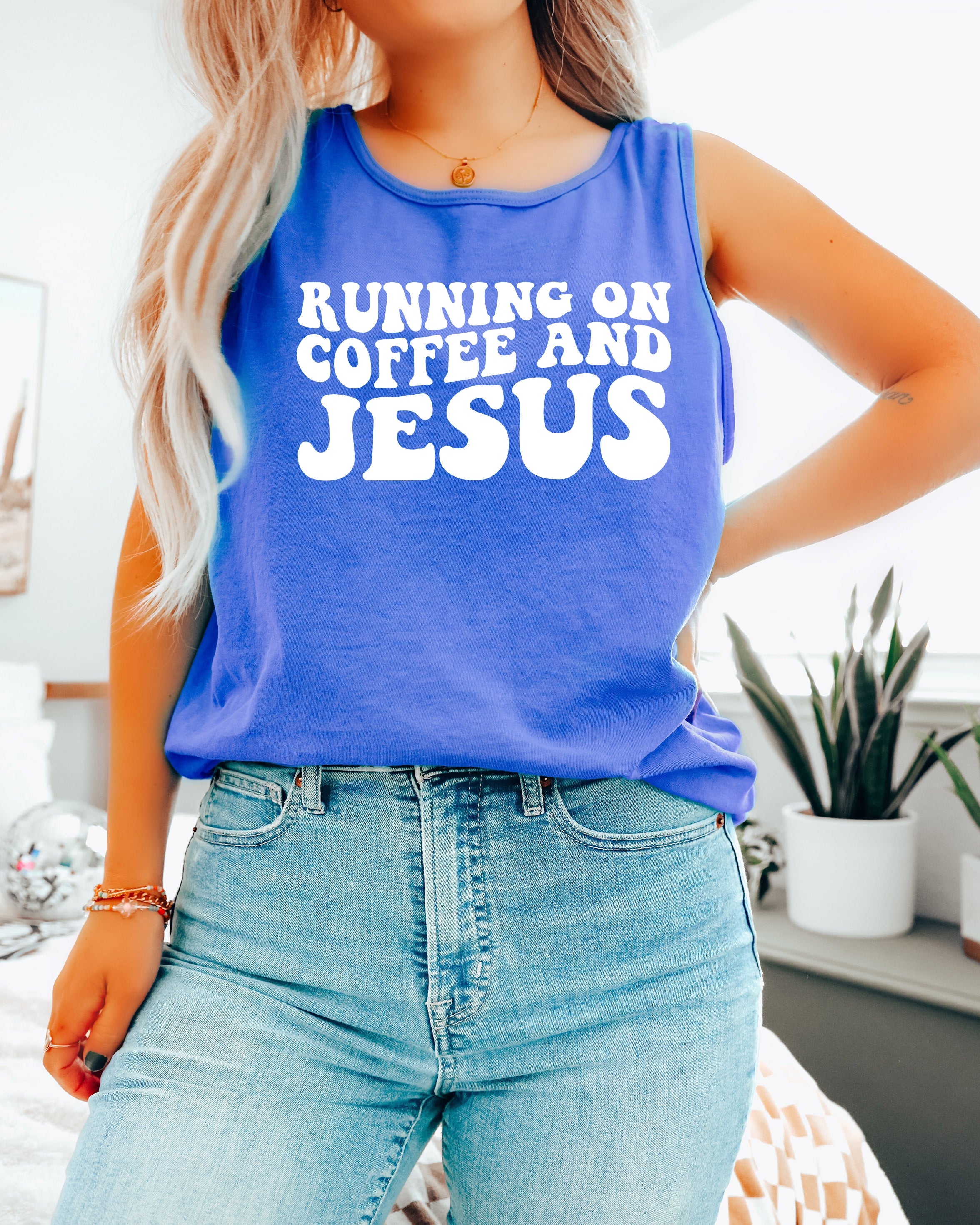 Running on Coffee and Jesus Comfort Colors Tank Top (Groovy)