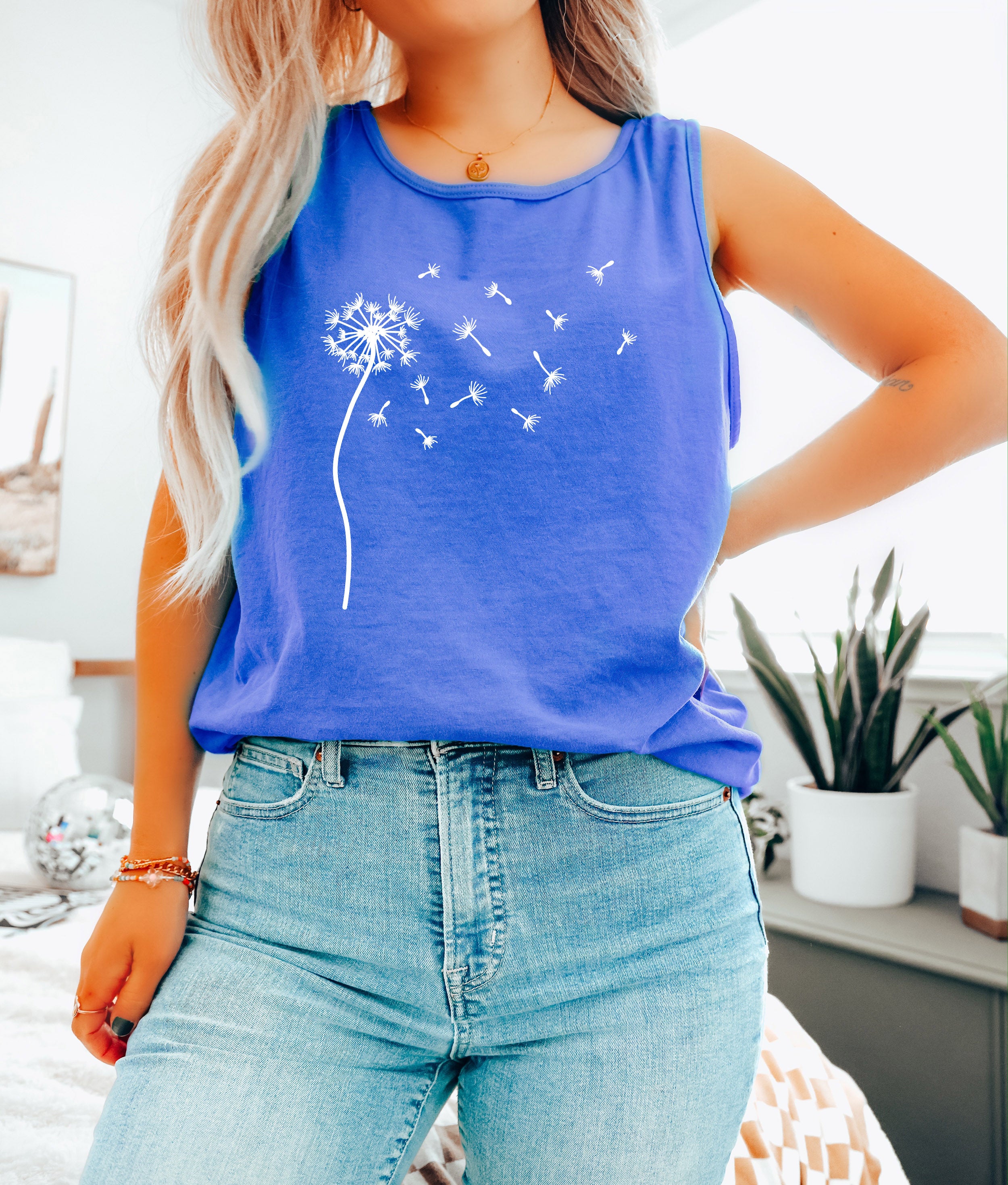 Dandelion Comfort Colors Tank Top – Mountain Hiking Camping Vacation Nature Lake Beach Graphic