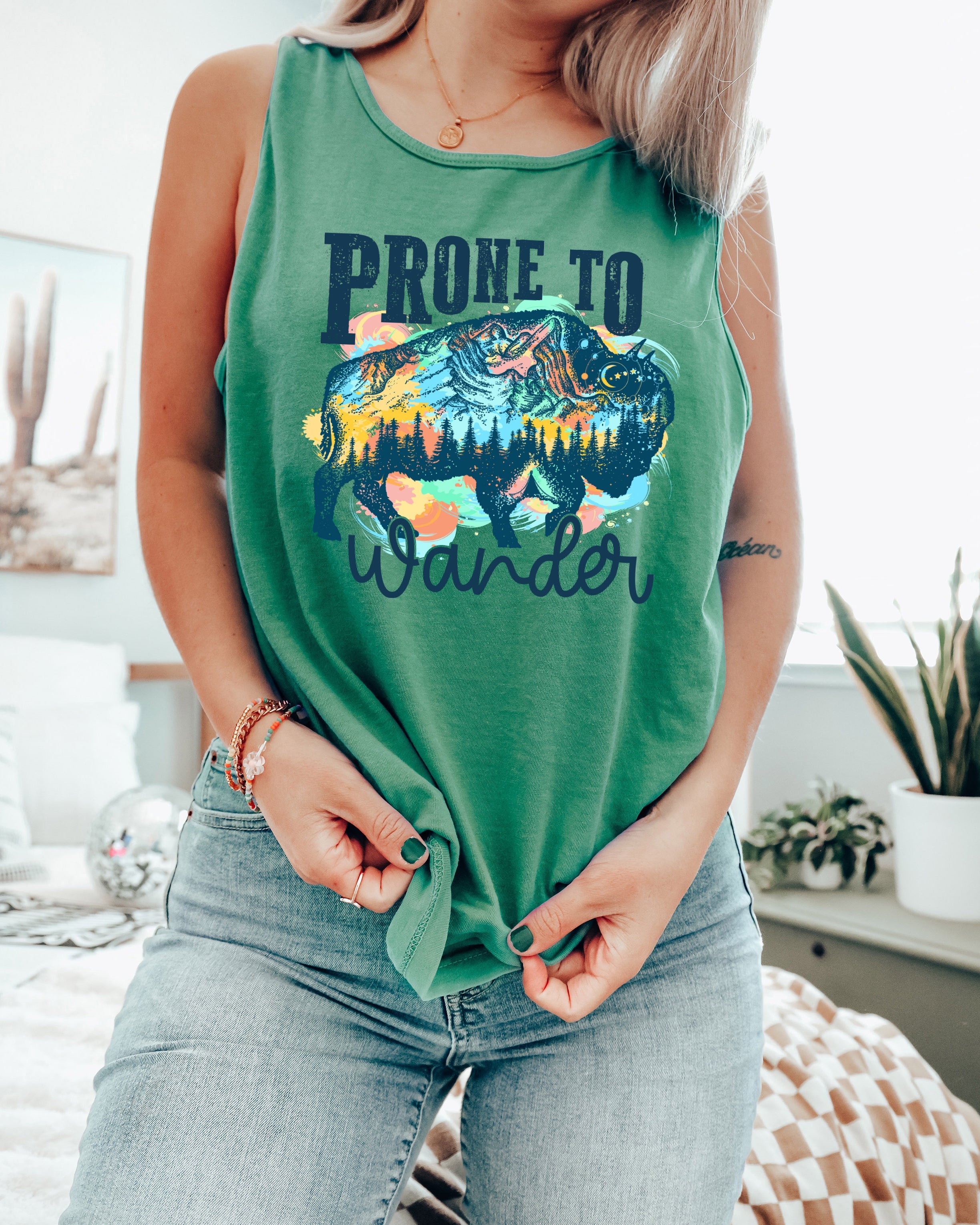 Prone to Wander Buffalo Lake Camping Comfort Colors Tank Top – Mountain Hiking Camping Vacation Nature Lake Beach Graphic