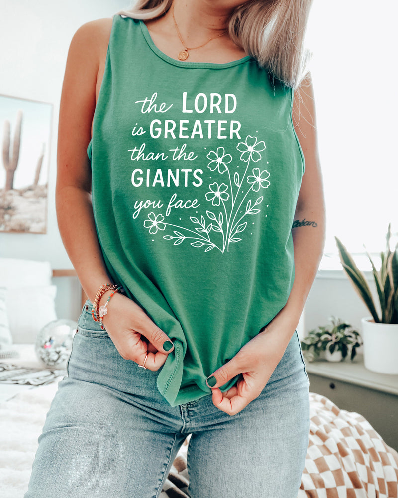The Lord is greater than the giant Flower Psalm Christian Comfort Colors Tank Top Faith Bible Jesus