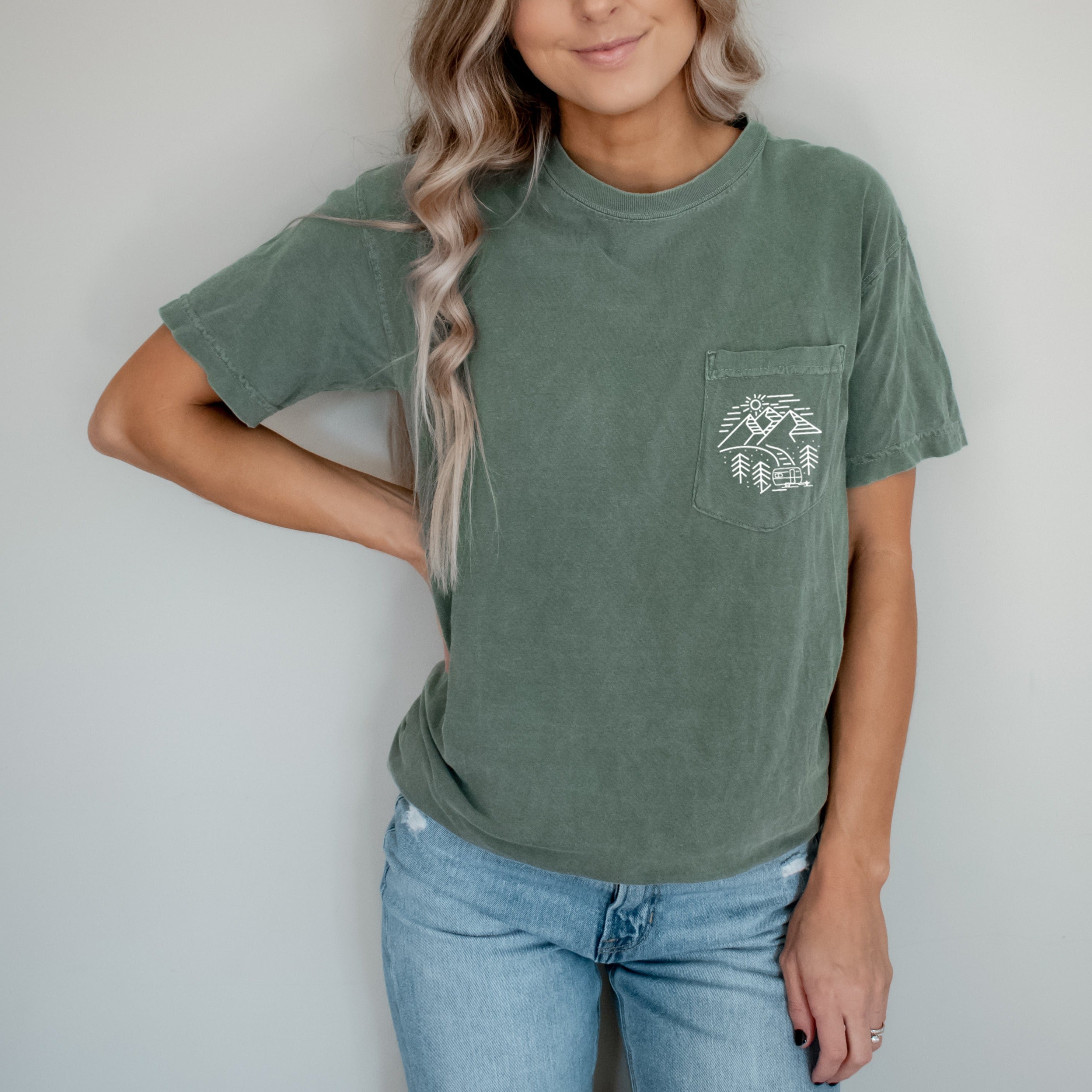 Camping Comfort Colors Pocket T Shirt (Desert and mountain)