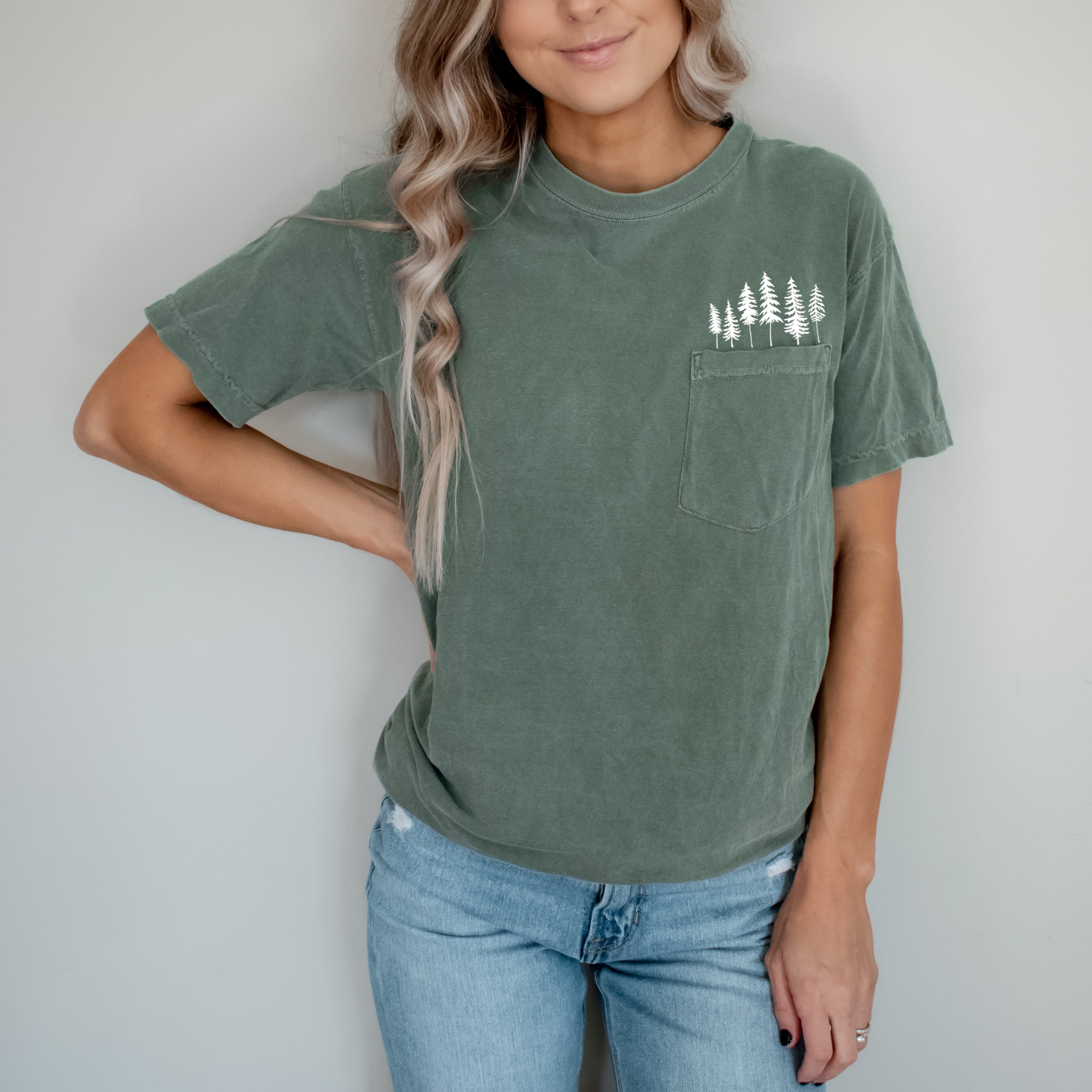 Camping Comfort Colors Pocket T Shirt (Nature and Trees)