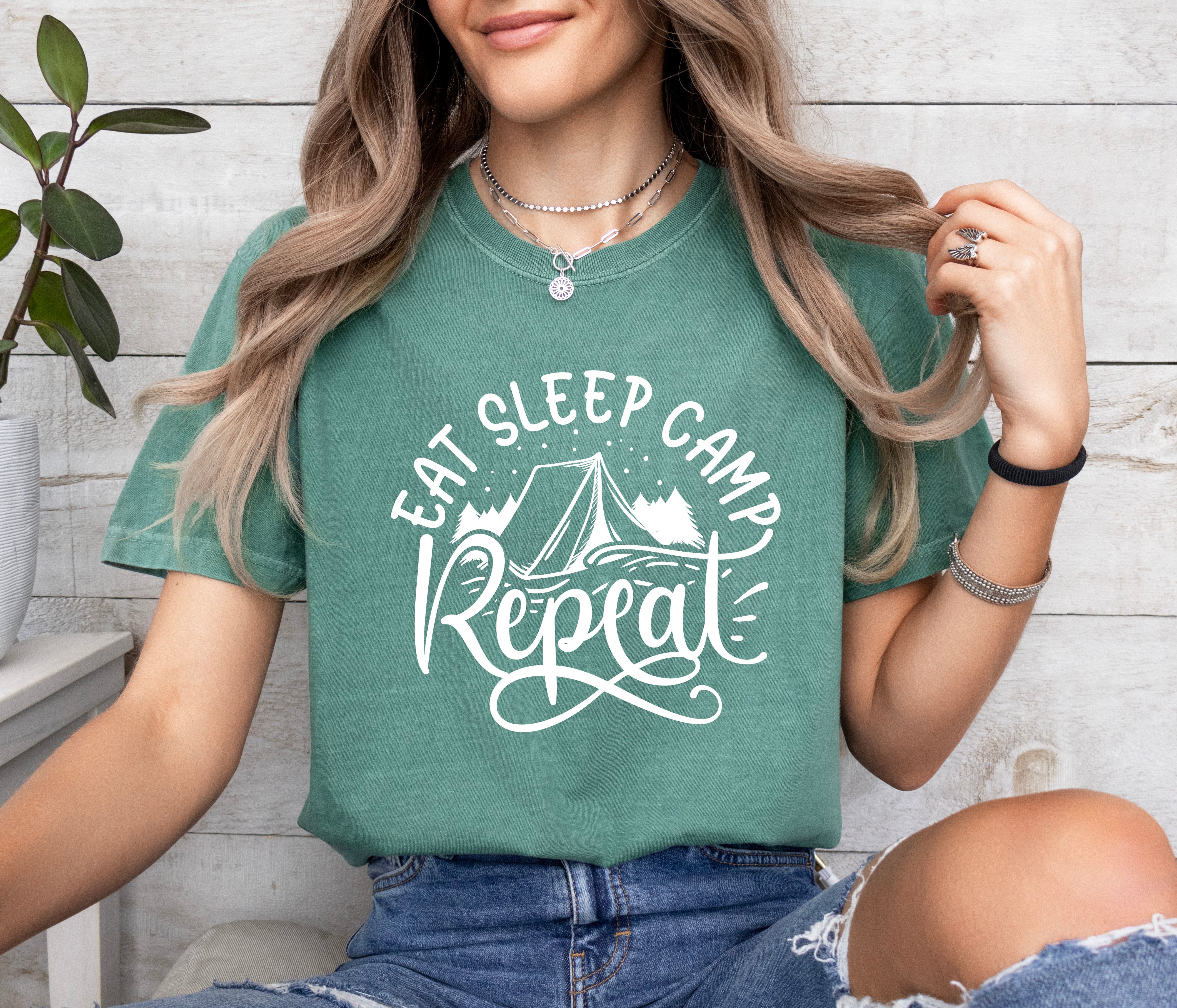 Camping Hiking Mountain Nature Garment Dyed T Shirt