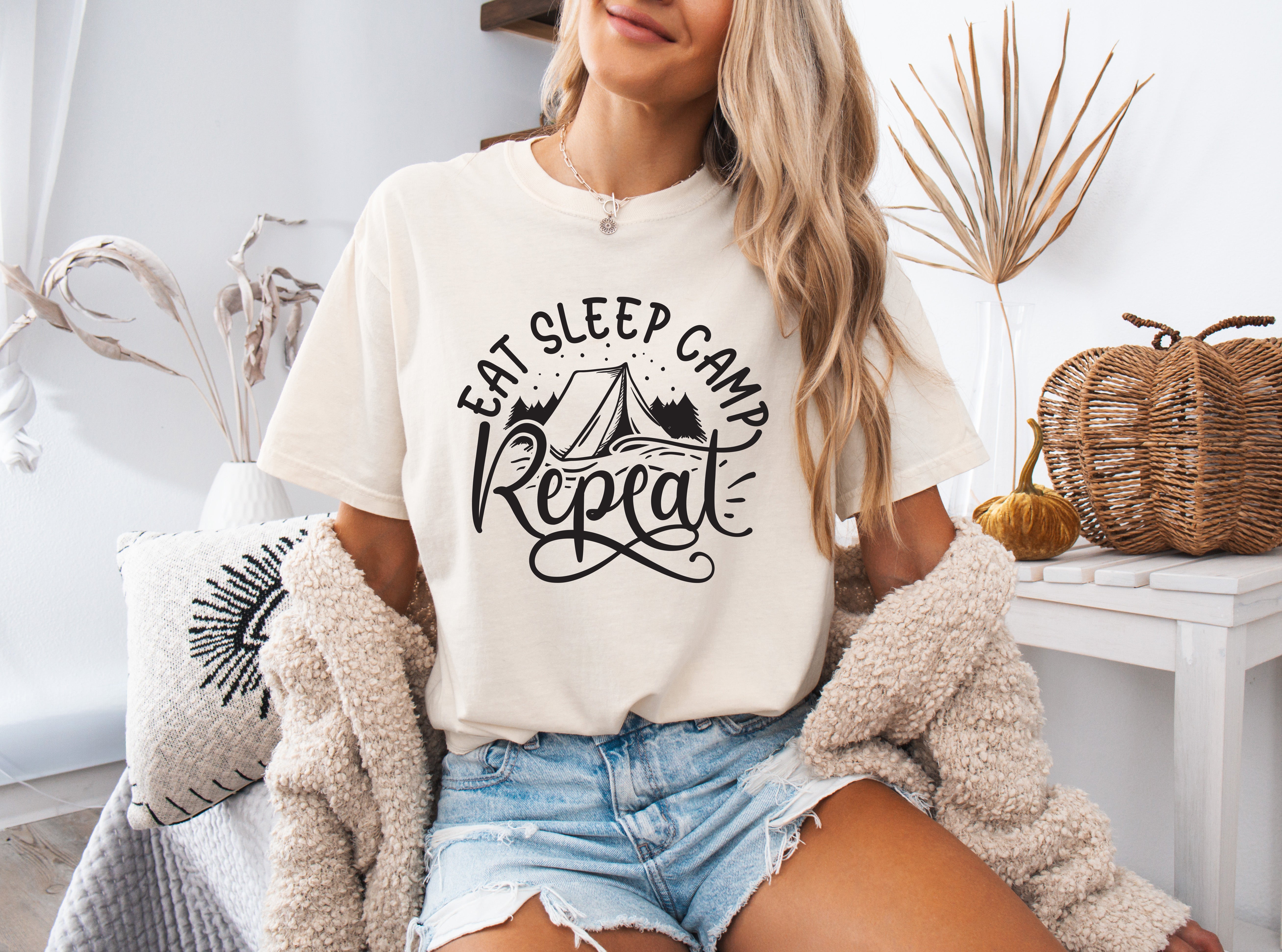 Camping Hiking Mountain Nature Garment Dyed T Shirt