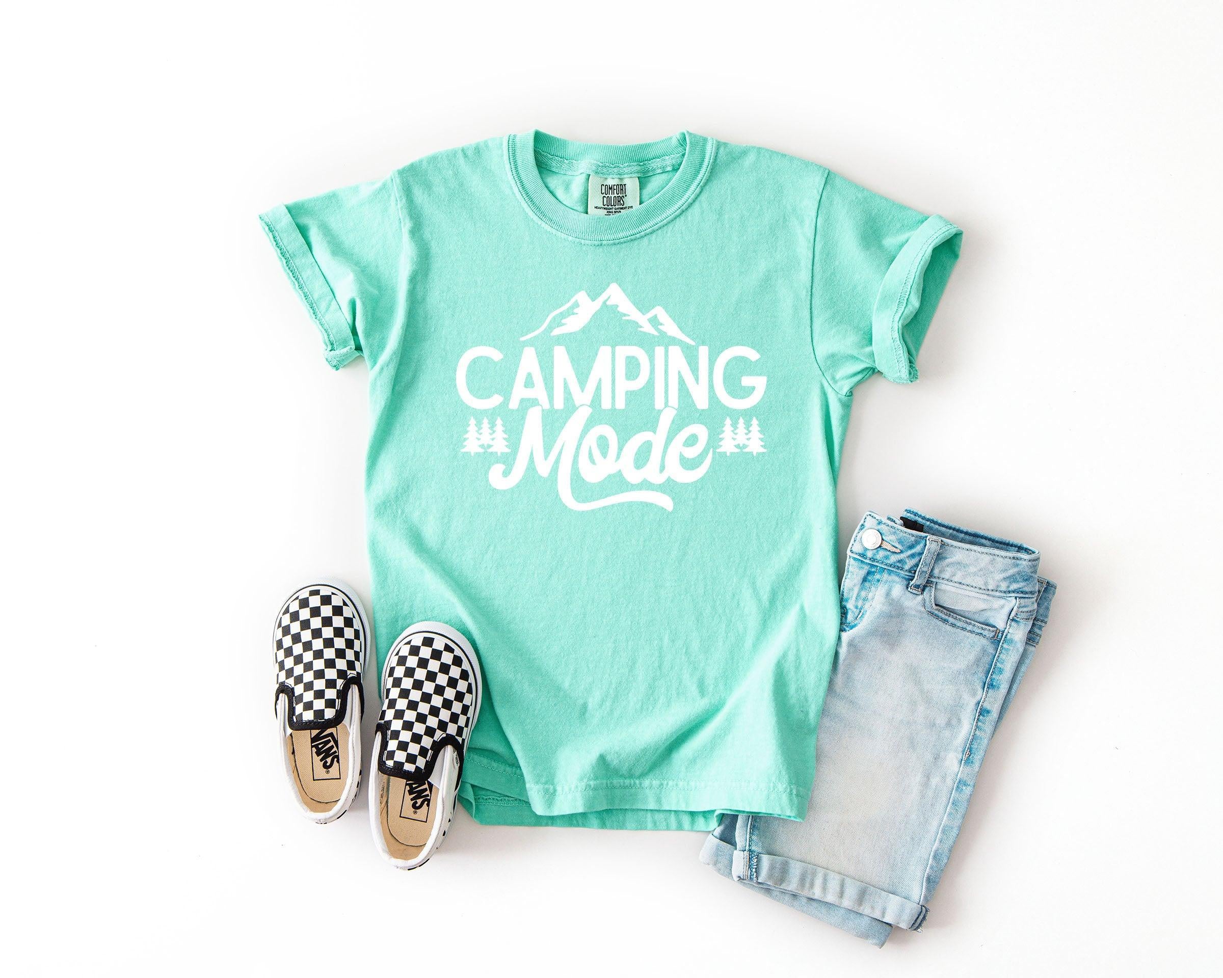 Camping Mode Nature Camping Hiking Garment Dyed Kids Youth Shirt