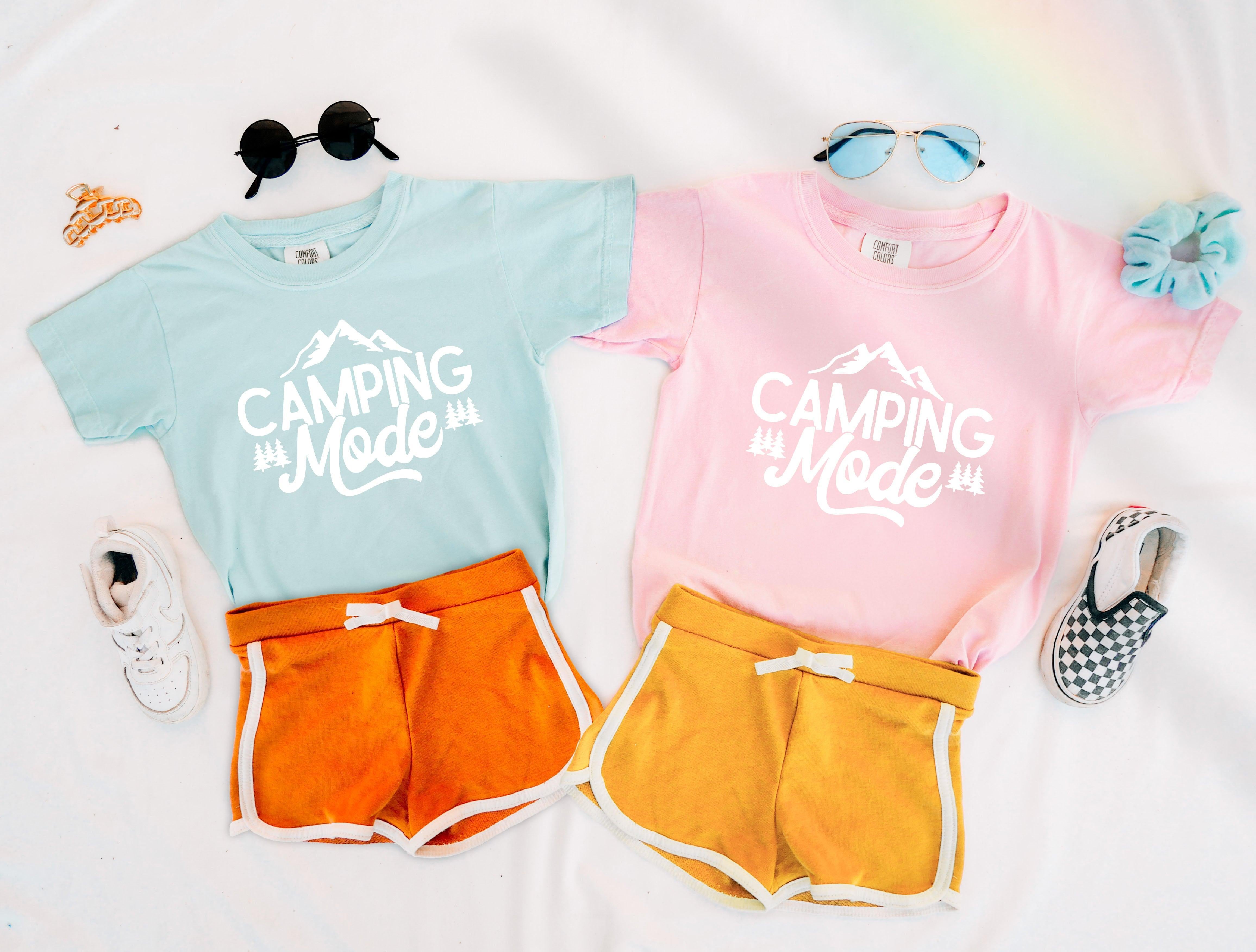 Camping Mode Nature Camping Hiking Garment Dyed Kids Youth Shirt