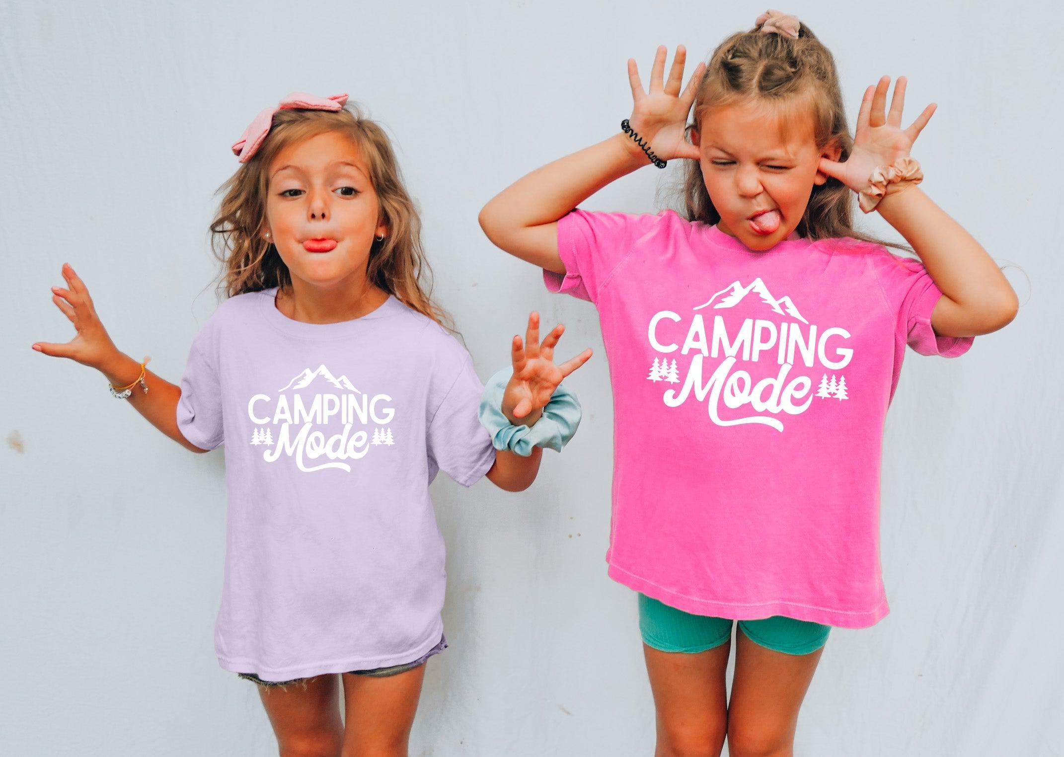 Camping Mode Nature Camping Hiking Garment Dyed Kids Youth Shirt