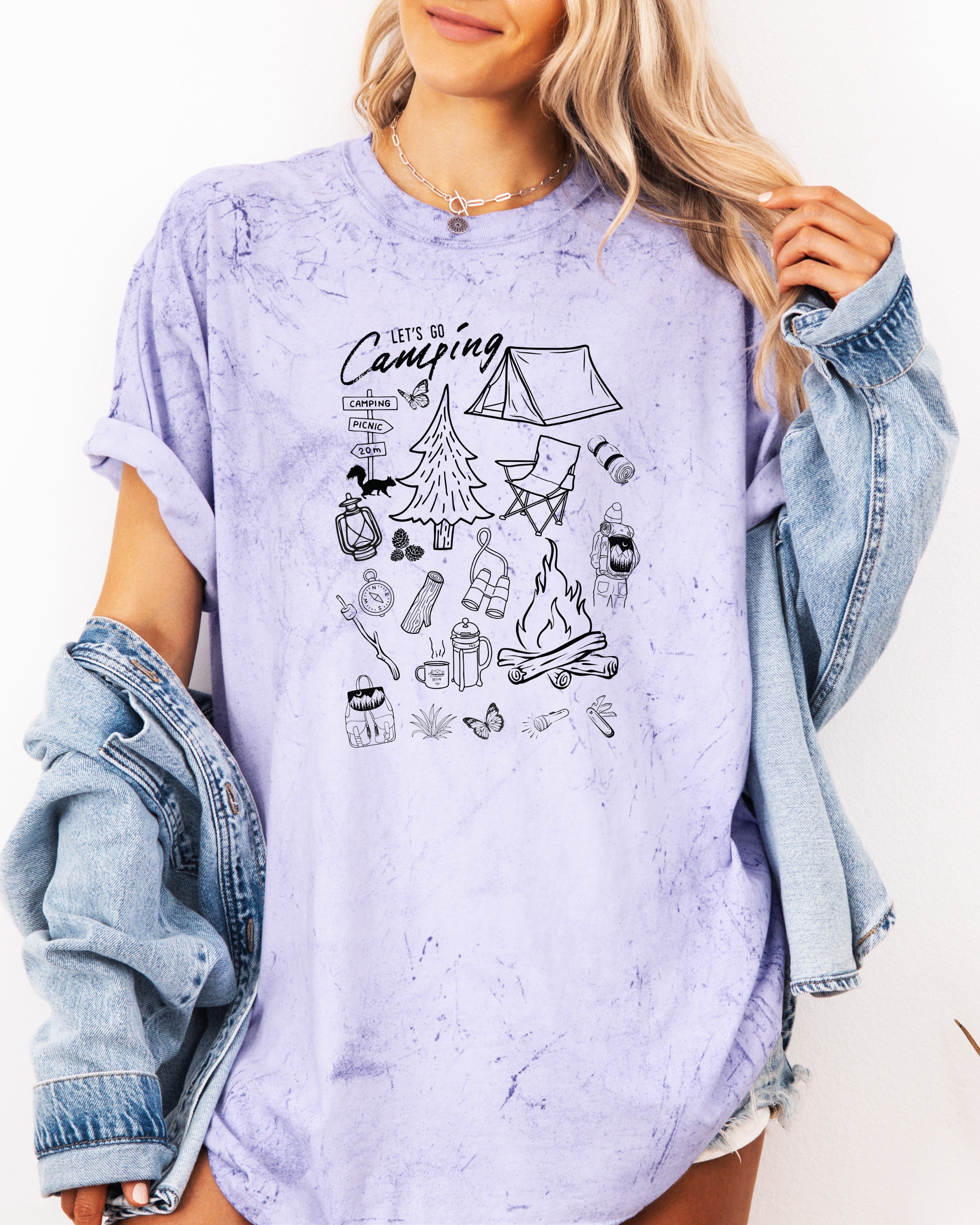 Camping Sketch Nature Camping Hiking Garment Dyed Shirt