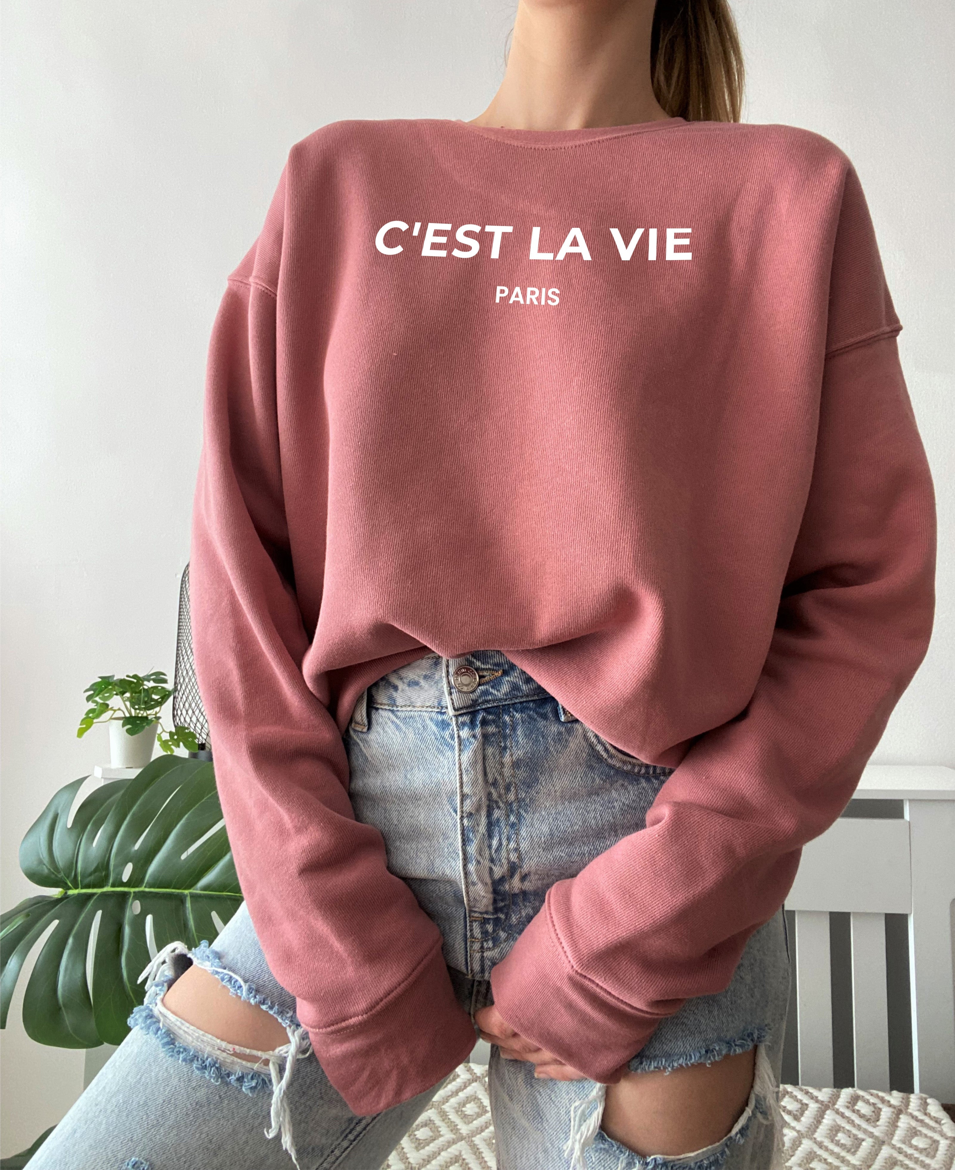 C'est La vie Drop Shoulder Sponge Fleece Crewneck Sweatshirt