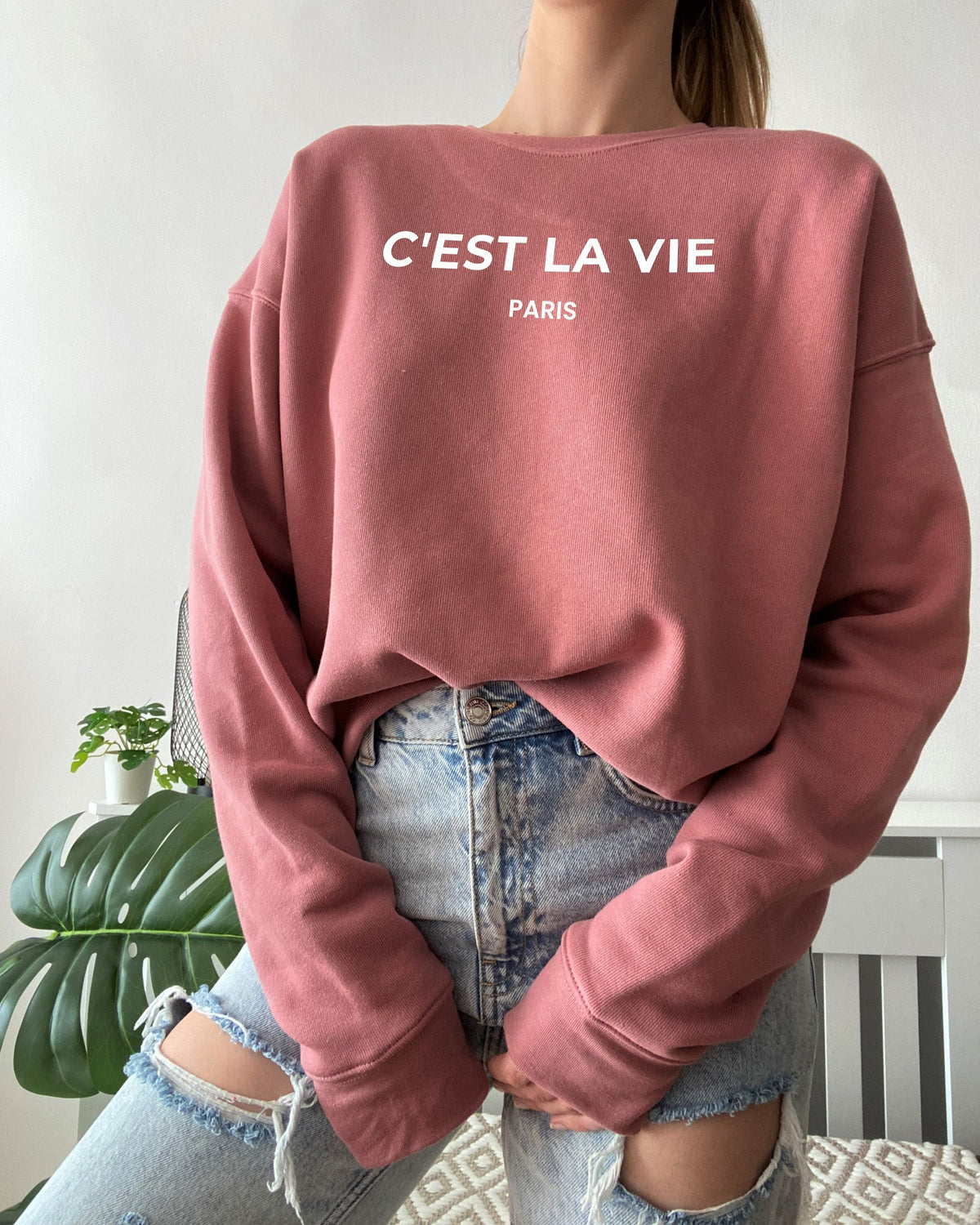 C'est La vie Drop Shoulder Sponge Fleece Crewneck Sweatshirt
