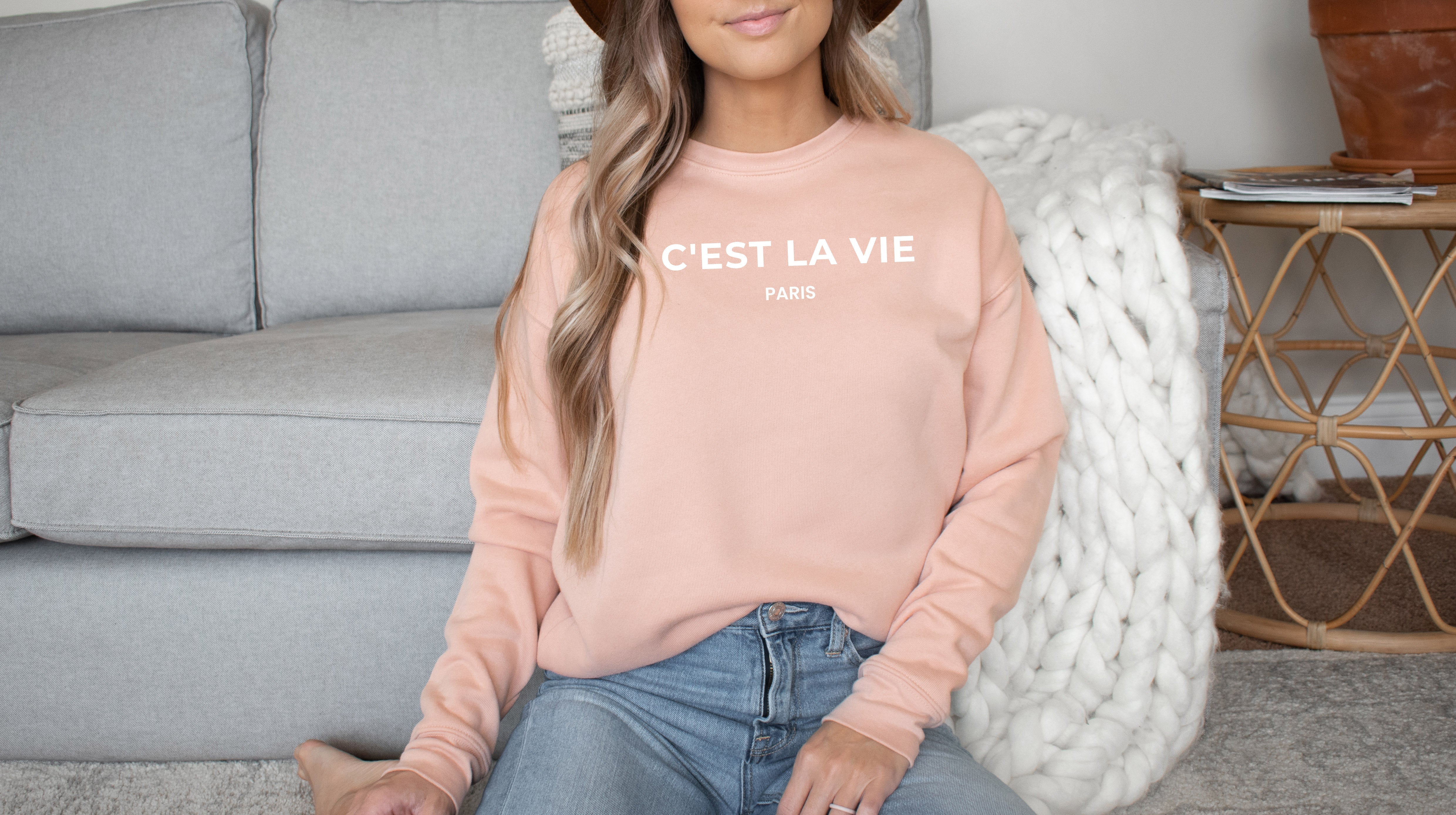 C'est La vie Drop Shoulder Sponge Fleece Crewneck Sweatshirt