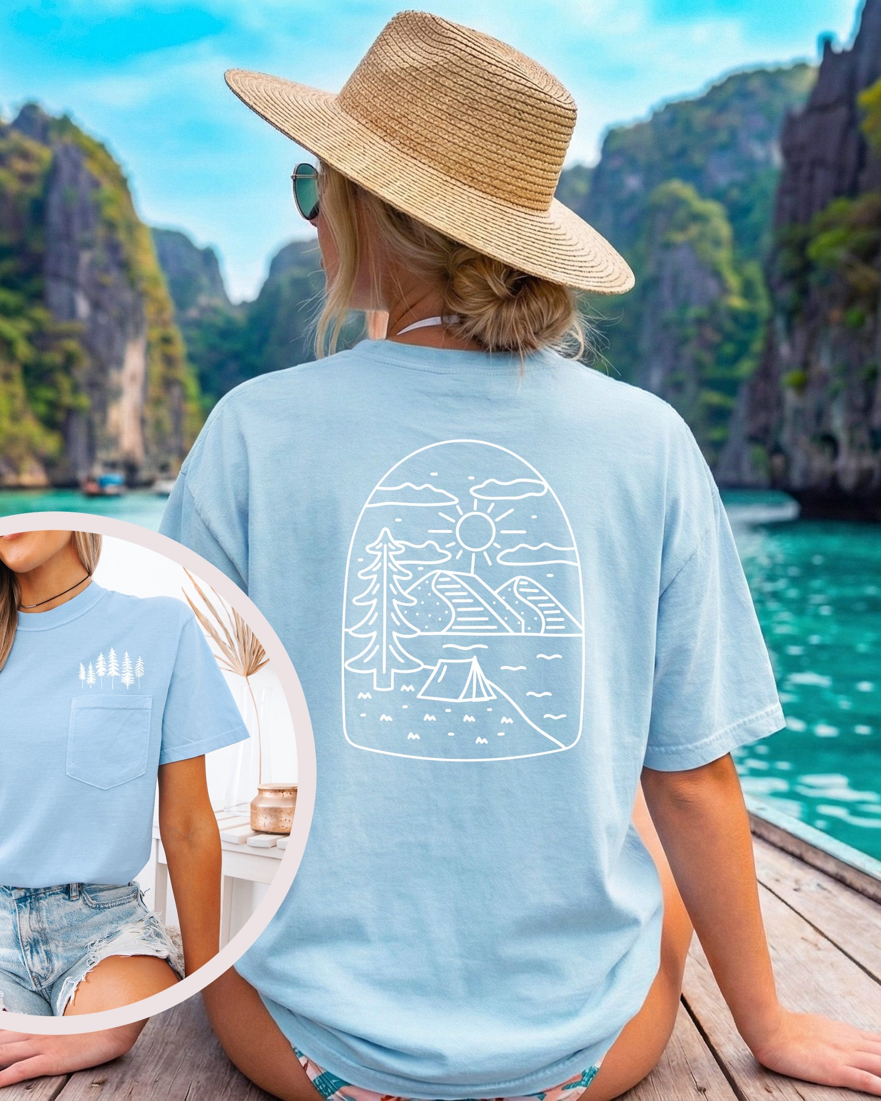 Camping Nature 100% cotton Comfort Colors Pocket T-Shirt – Outdoor Graphic Tee