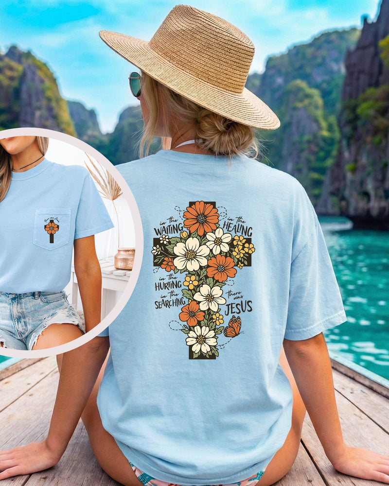 Jesus Flower Cross Comfort Colors Pocket T Shirt |Bible, Christian shirt