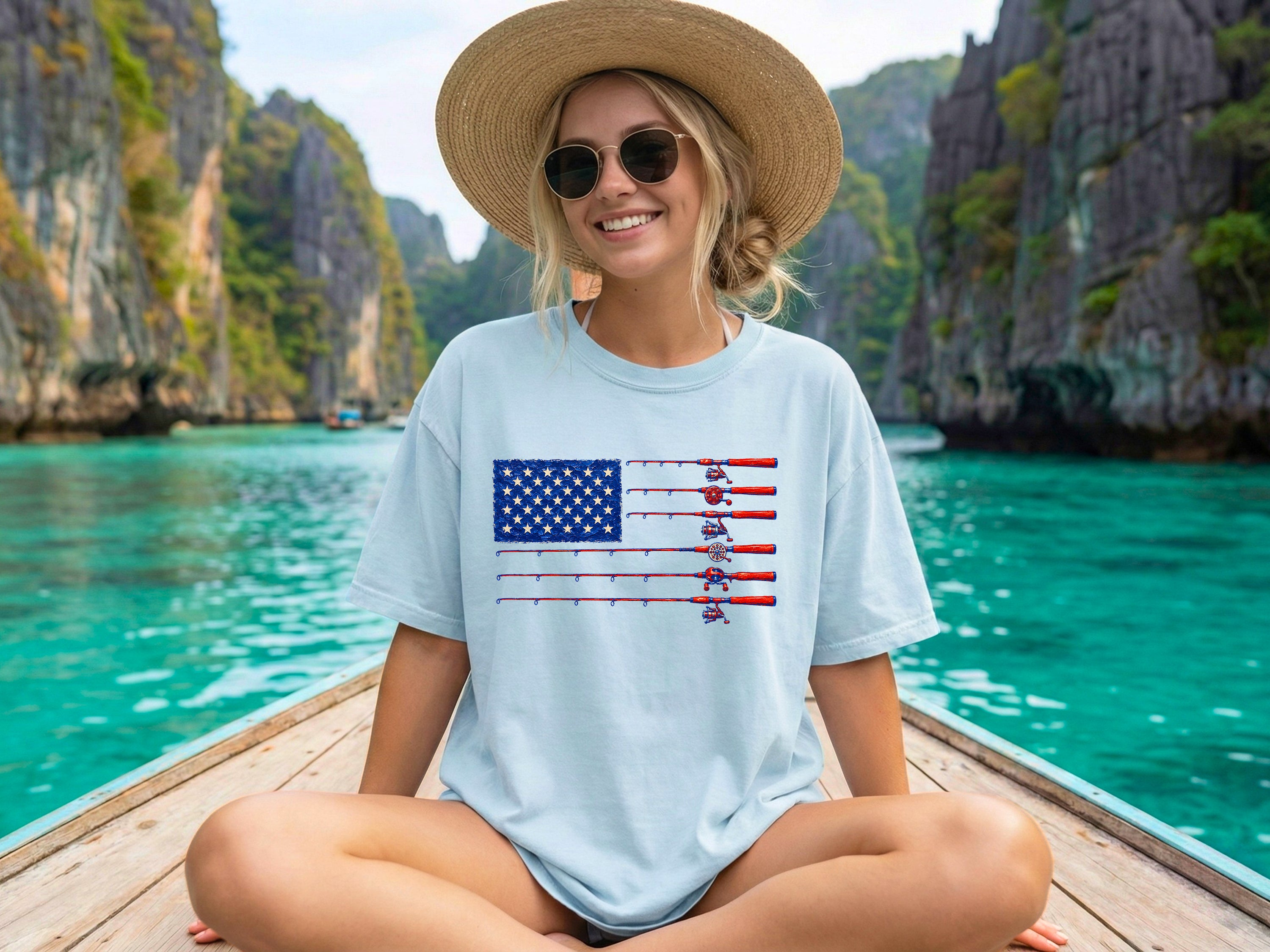 USA America Fishing Comfort Colors T Shirt - 4th of July, Memorial day, Veterans day gift for dad