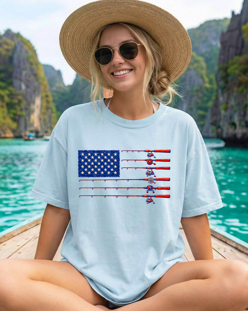 USA America Fishing Comfort Colors T Shirt - 4th of July, Memorial day, Veterans day gift for dad