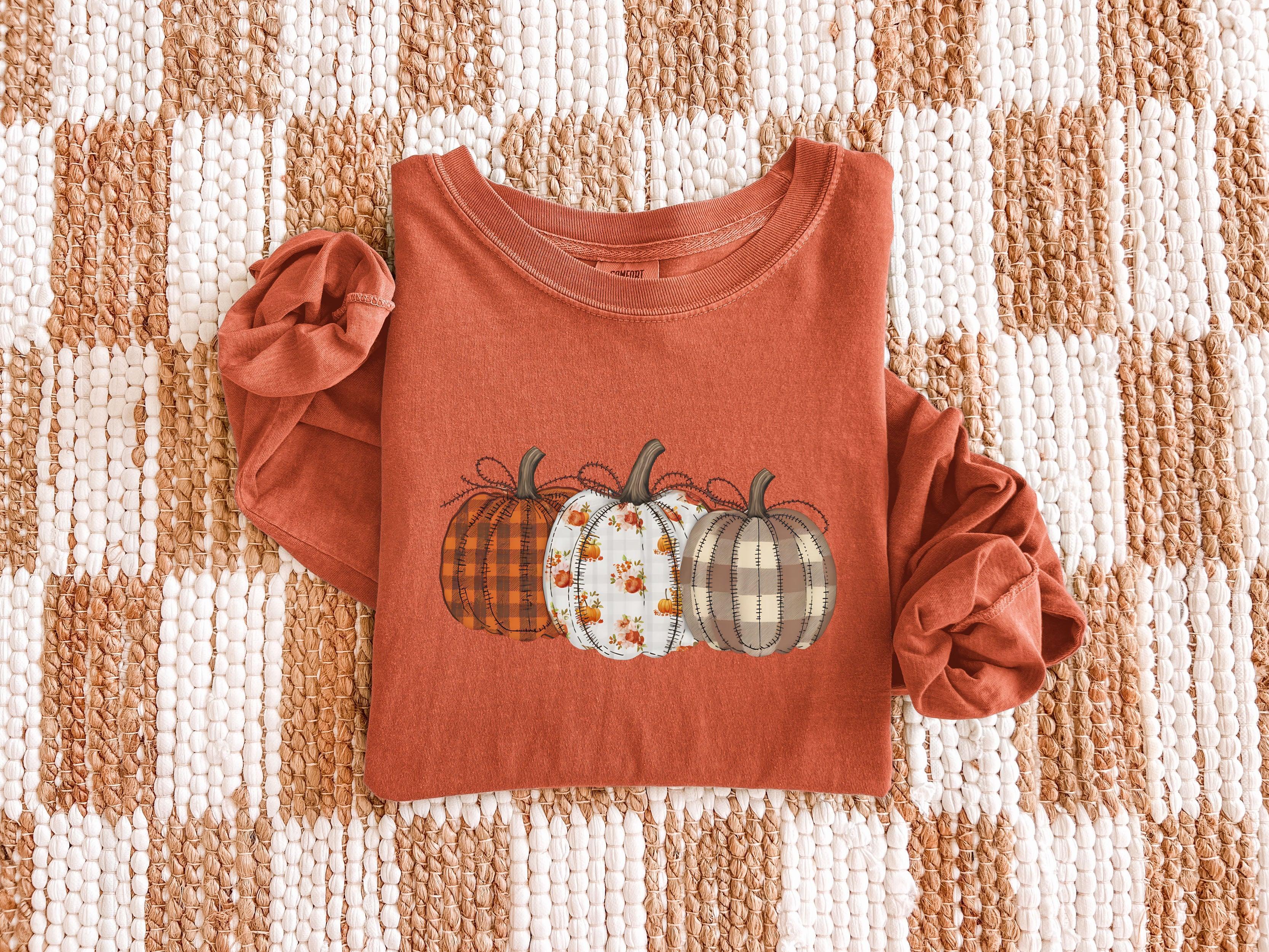Checkered Pumpkins Thanksgiving Day Comfort Colors Long Sleeve Shirt