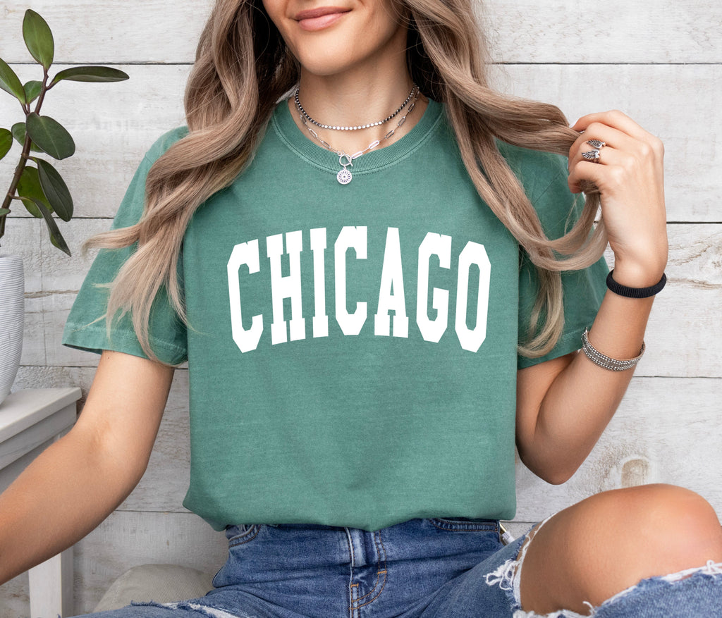 Chicago Illinois State City Comfort Colors T Shirt (Condensed Font)