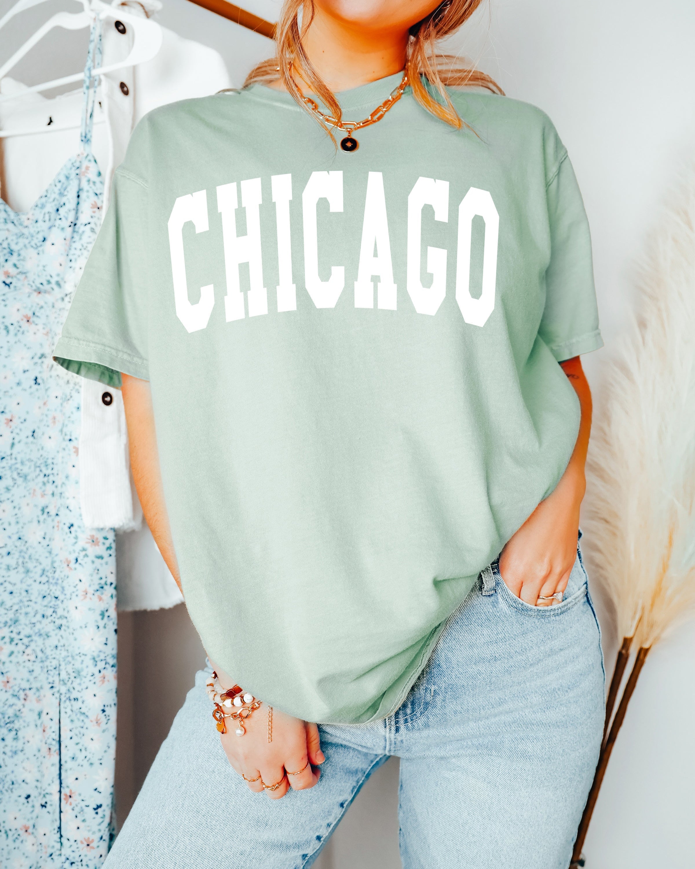 Chicago Illinois State City Comfort Colors T Shirt (Condensed Font)