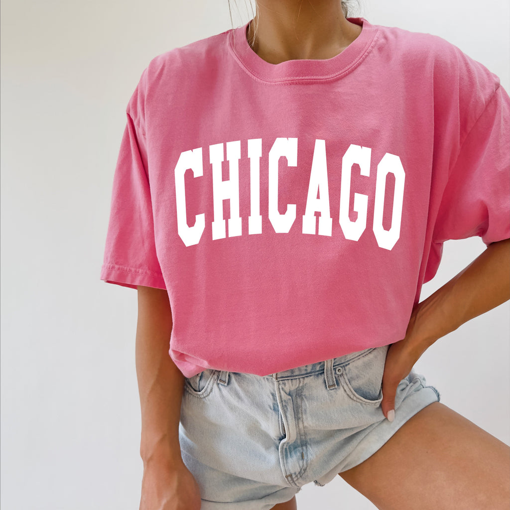 Chicago Illinois State City Comfort Colors T Shirt (Condensed Font)