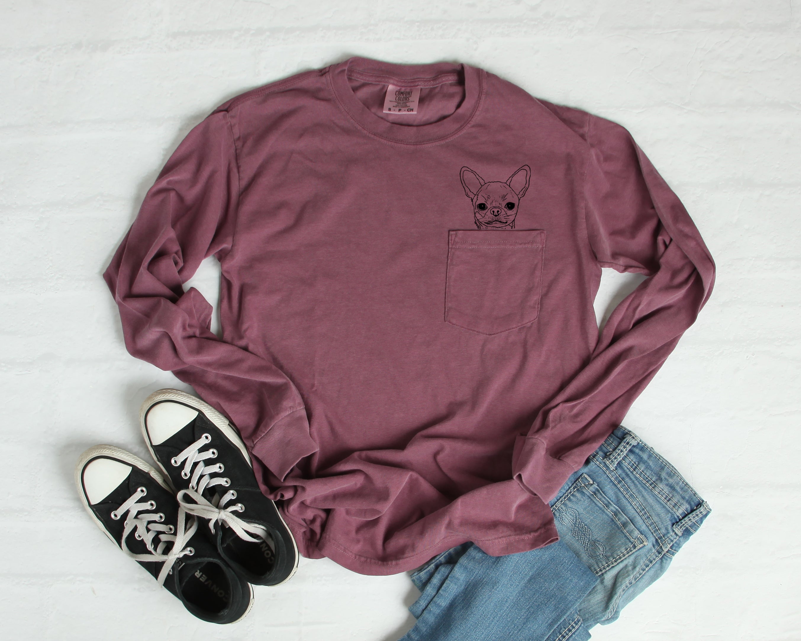 Chihuahua Dog Mom Pocket Comfort Colors Long Sleeve Shirt