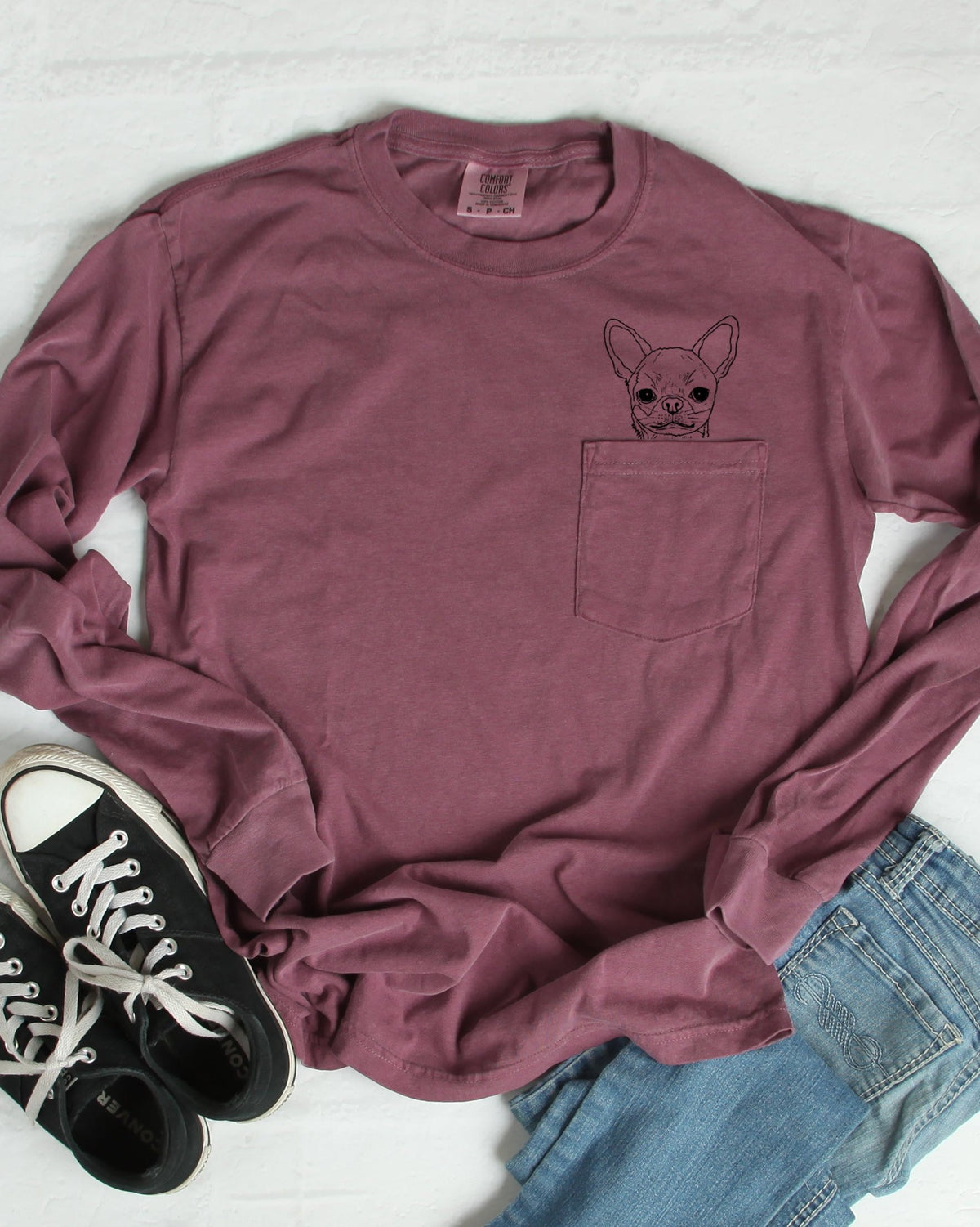 Chihuahua Dog Mom Pocket Comfort Colors Long Sleeve Shirt