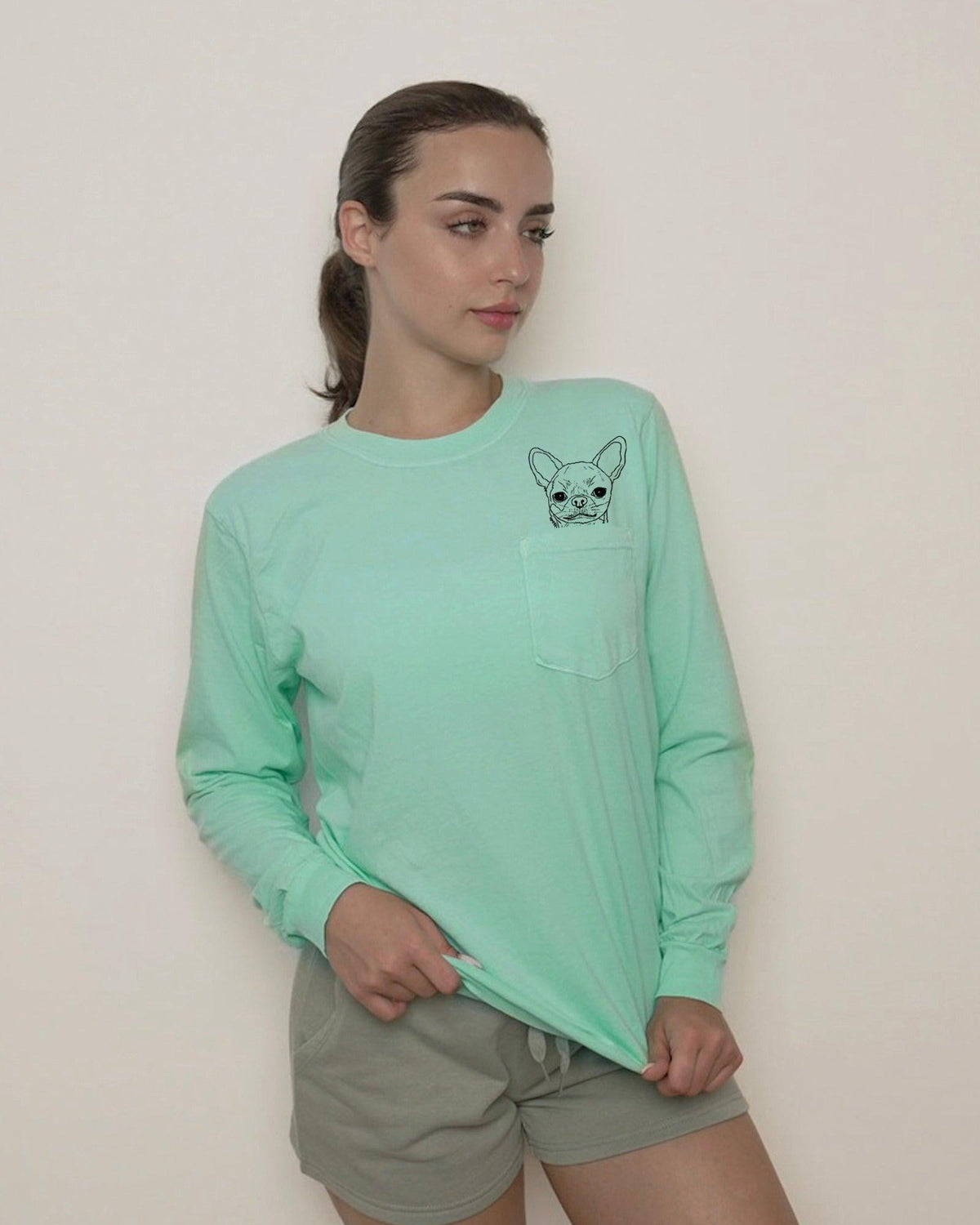 Chihuahua Dog Mom Pocket Comfort Colors Long Sleeve Shirt