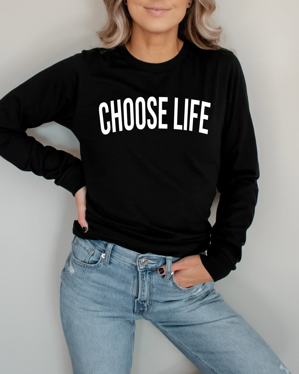 Choose Life Pro-life Long Sleeve Tshirt (Block)