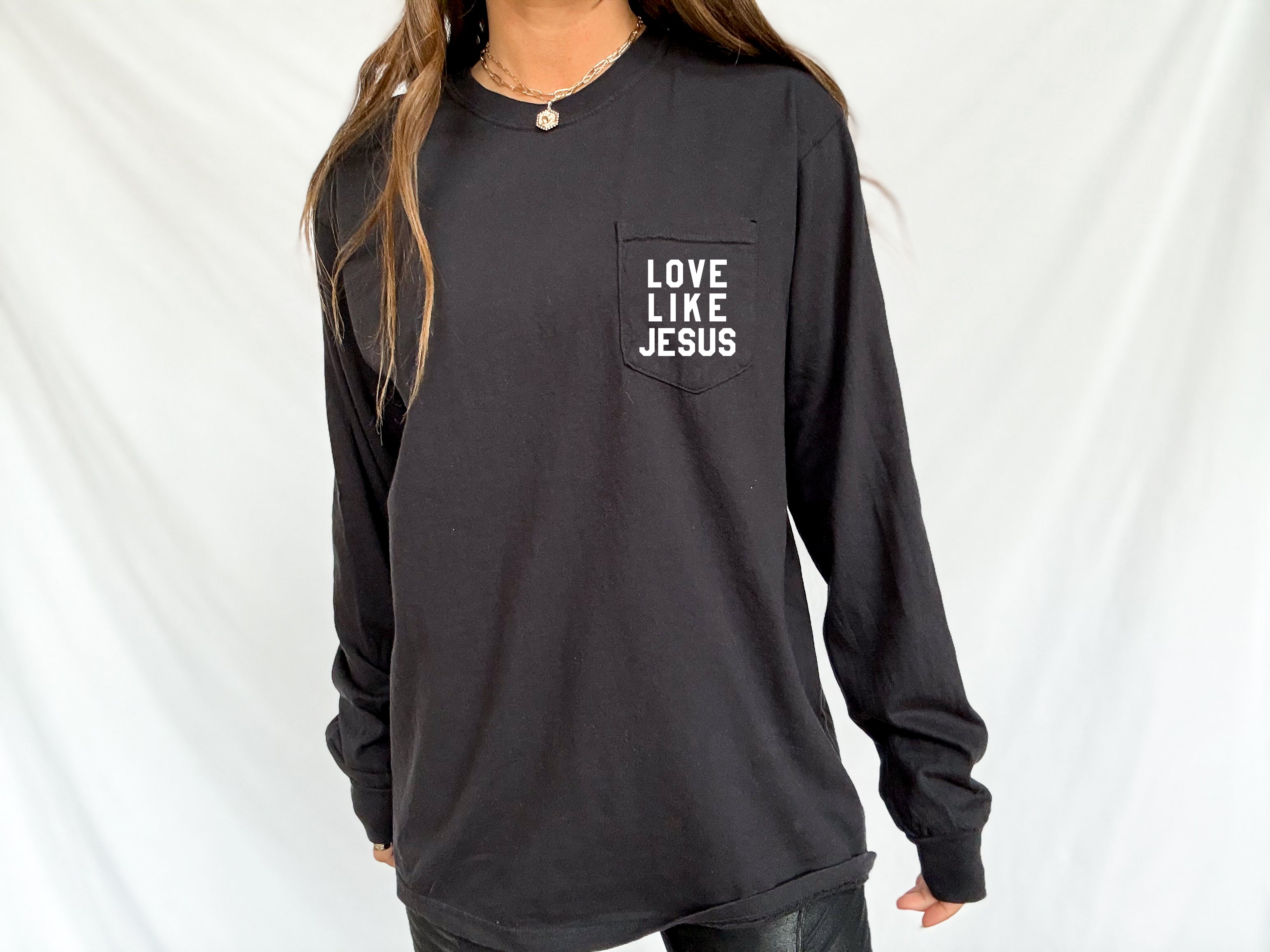 Christian Love Like Jesus Bible Pocket Comfort Colors Long Sleeve Shirt