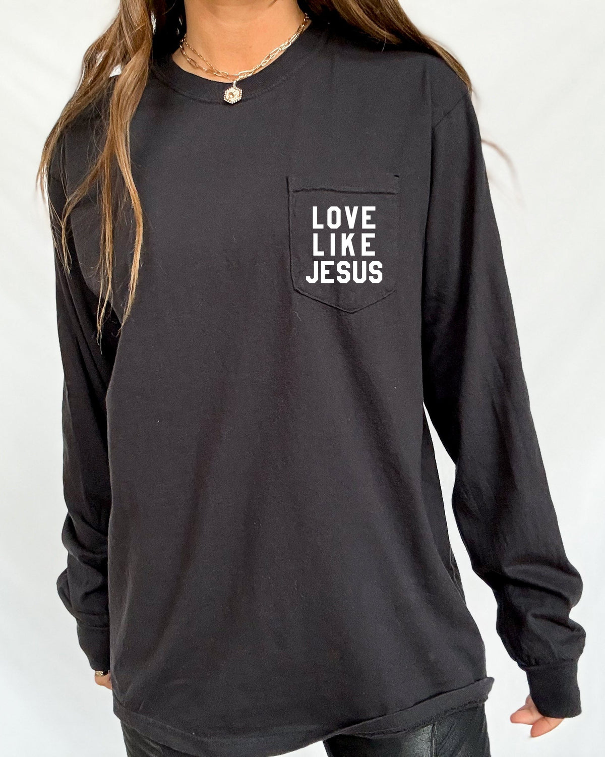 Christian Love Like Jesus Bible Pocket Comfort Colors Long Sleeve Shirt