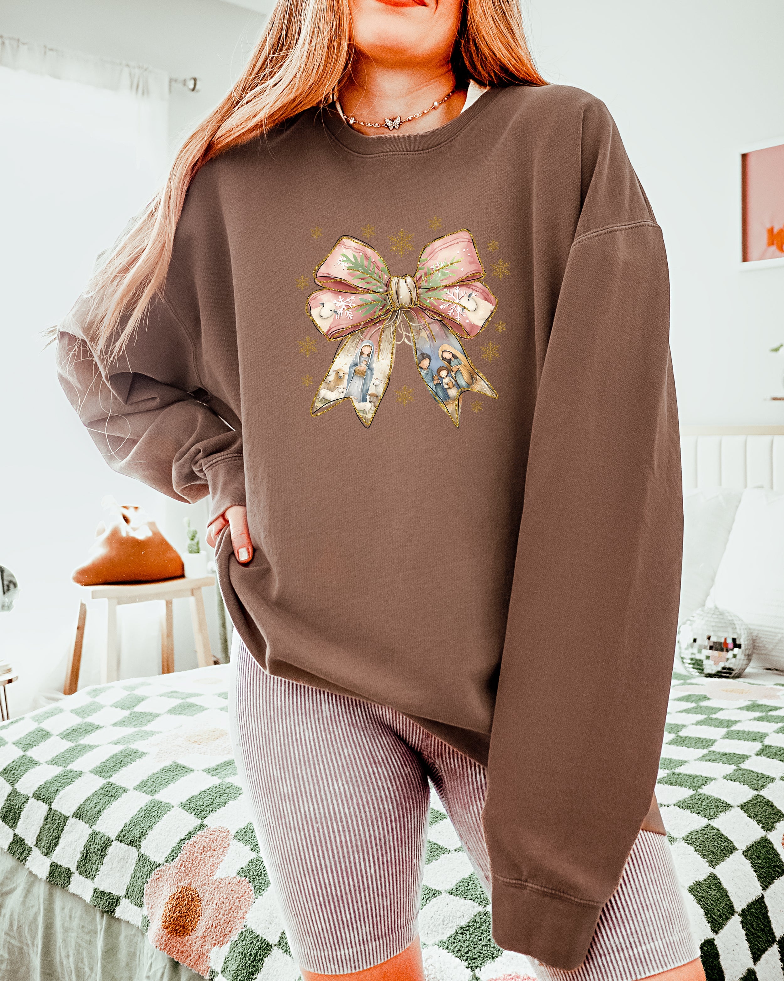 Christmas Ribbon Christian Inspirational Garment Dyed Comfort Colors Sweatshirt