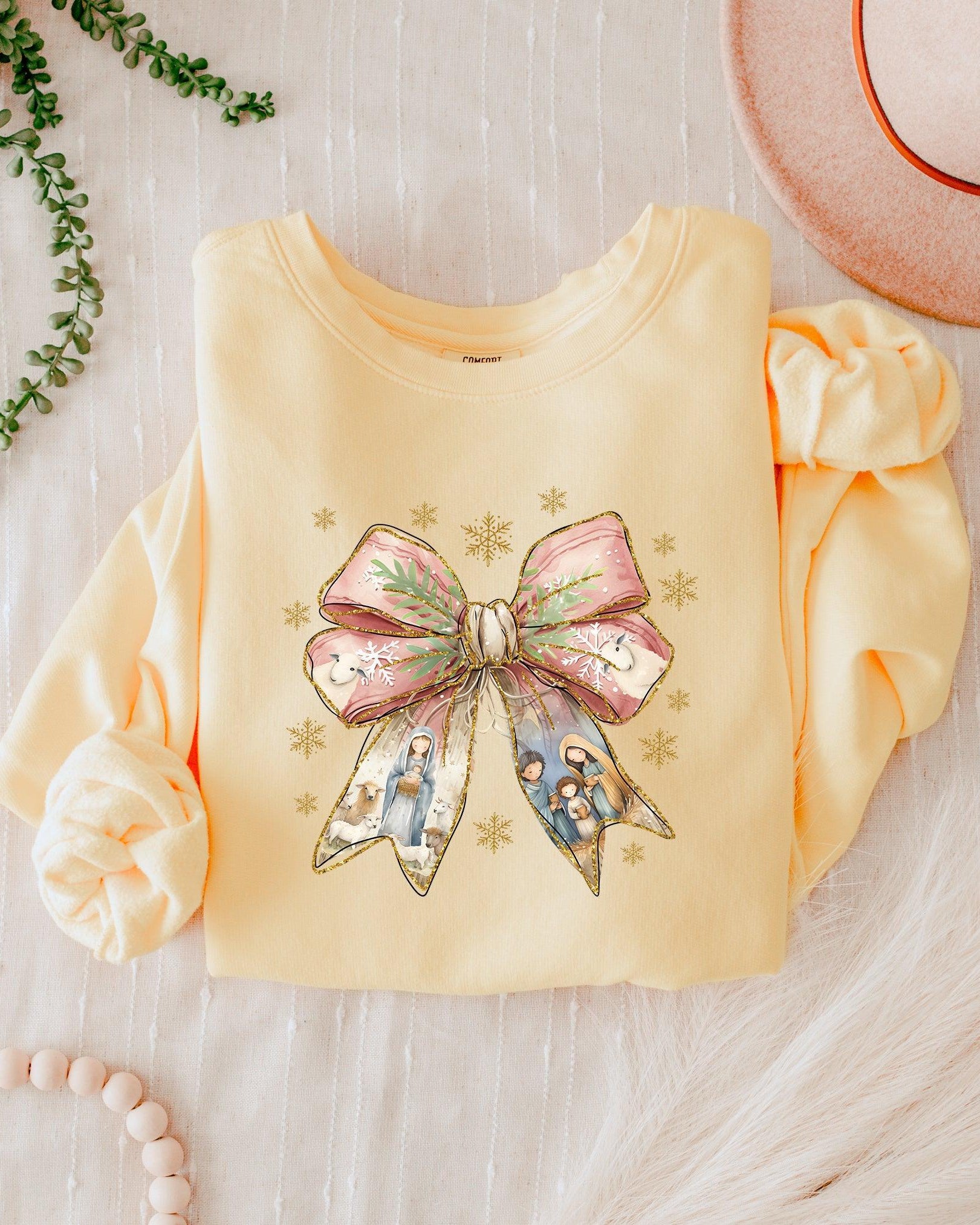 Christmas Ribbon Christian Inspirational Garment Dyed Comfort Colors Sweatshirt