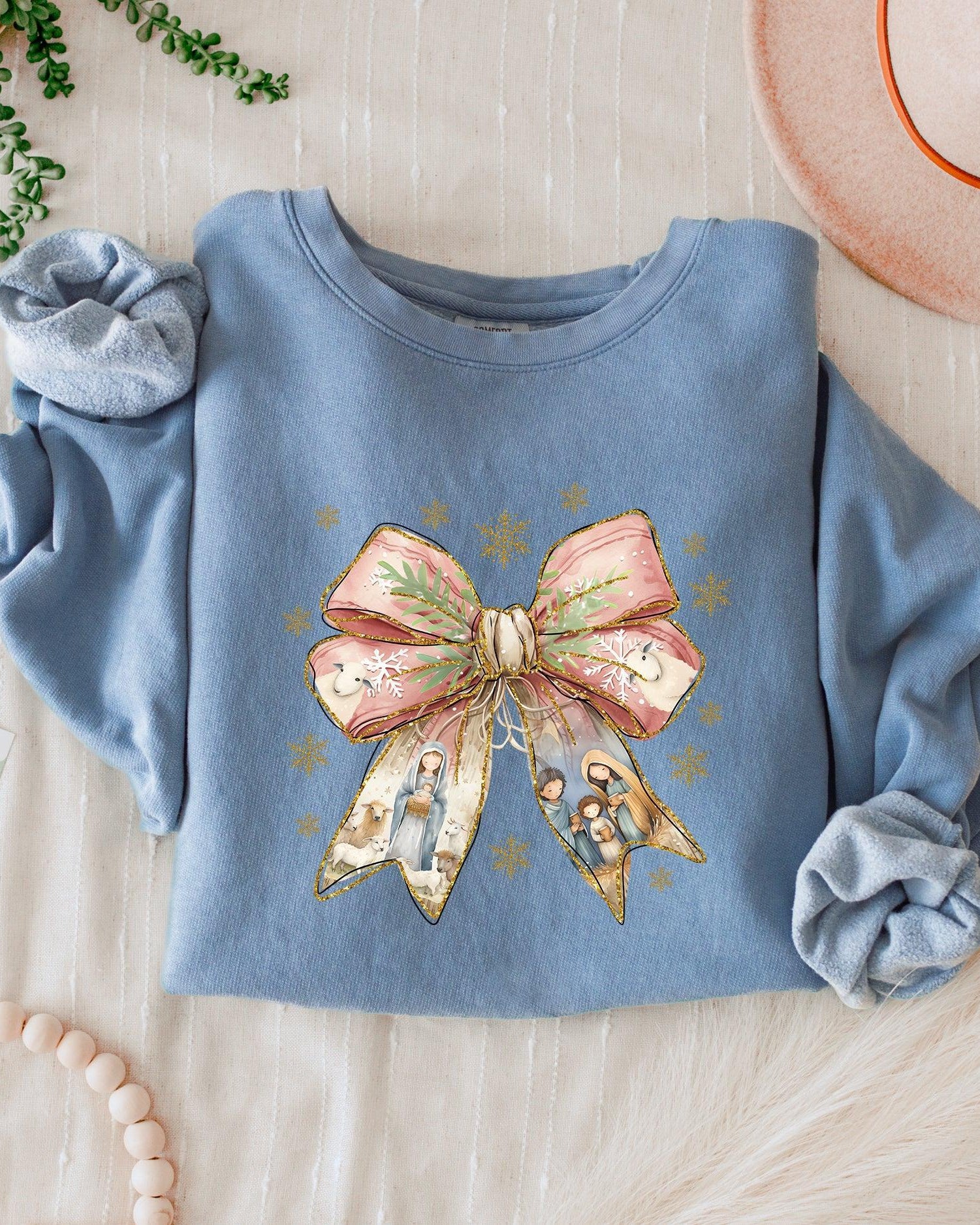 Christmas Ribbon Christian Inspirational Garment Dyed Comfort Colors Sweatshirt