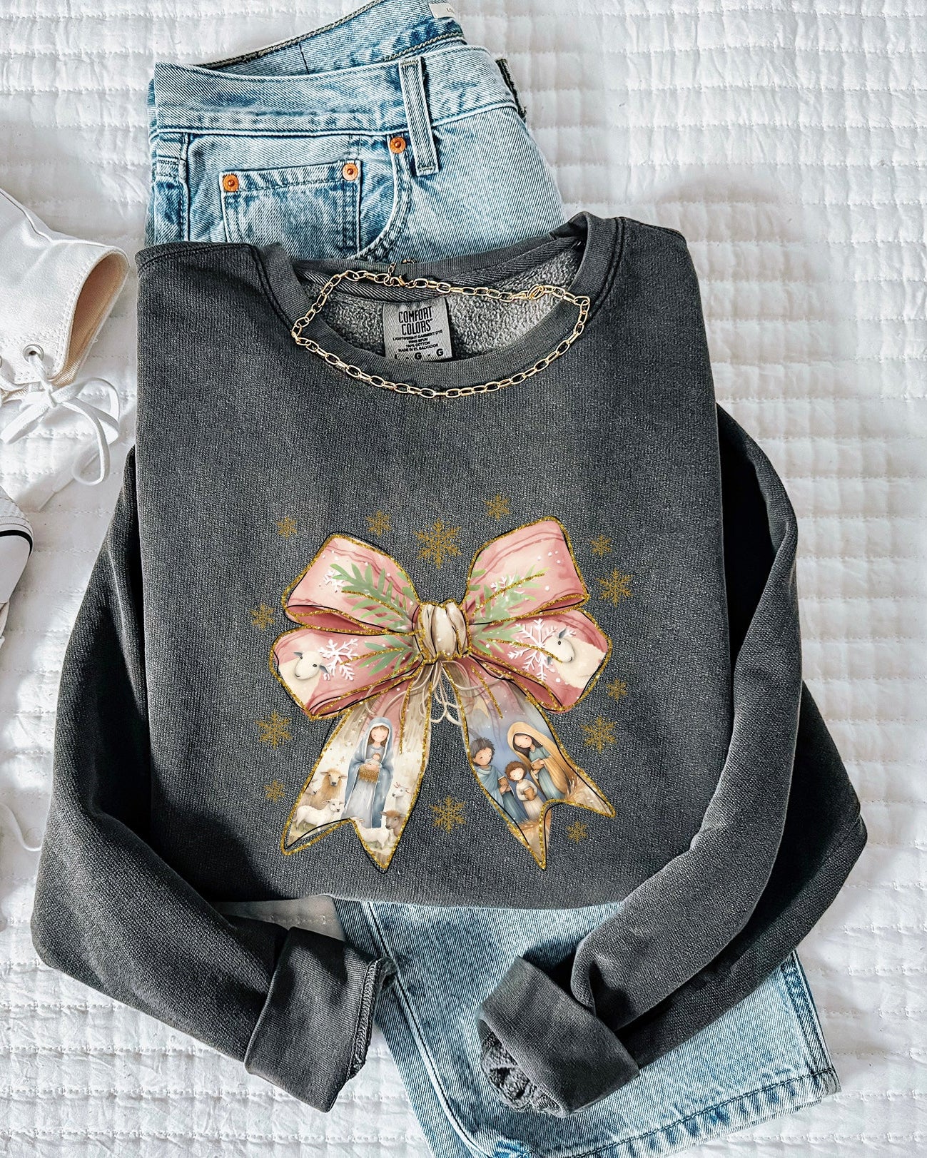 Christmas Ribbon Christian Inspirational Garment Dyed Comfort Colors Sweatshirt