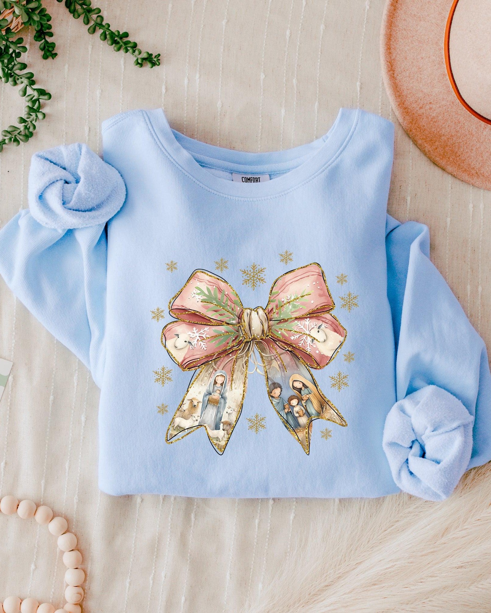 Christmas Ribbon Christian Inspirational Garment Dyed Comfort Colors Sweatshirt