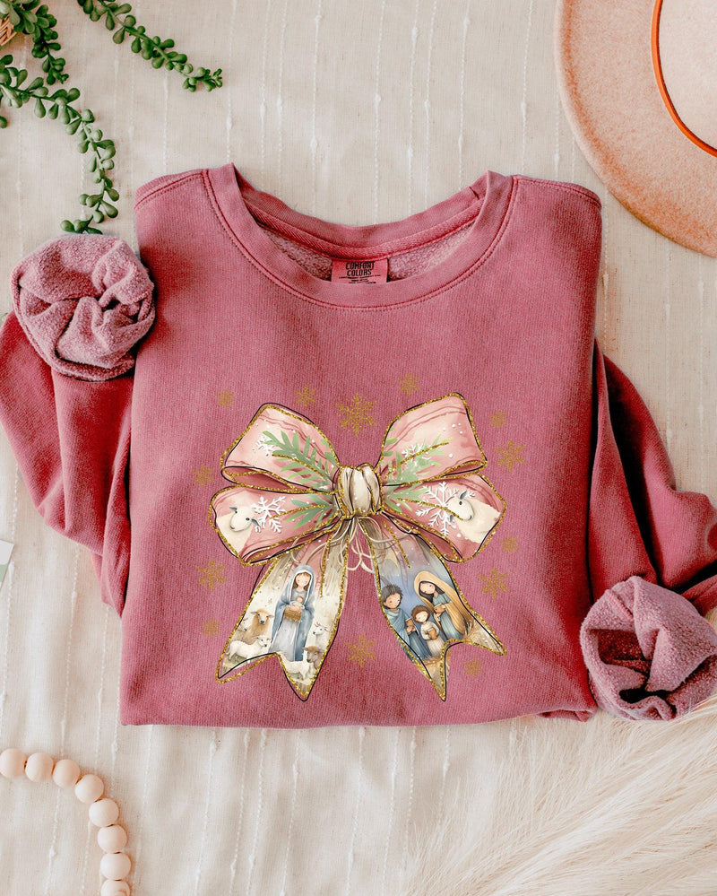 Christmas Ribbon Christian Inspirational Garment Dyed Comfort Colors Sweatshirt