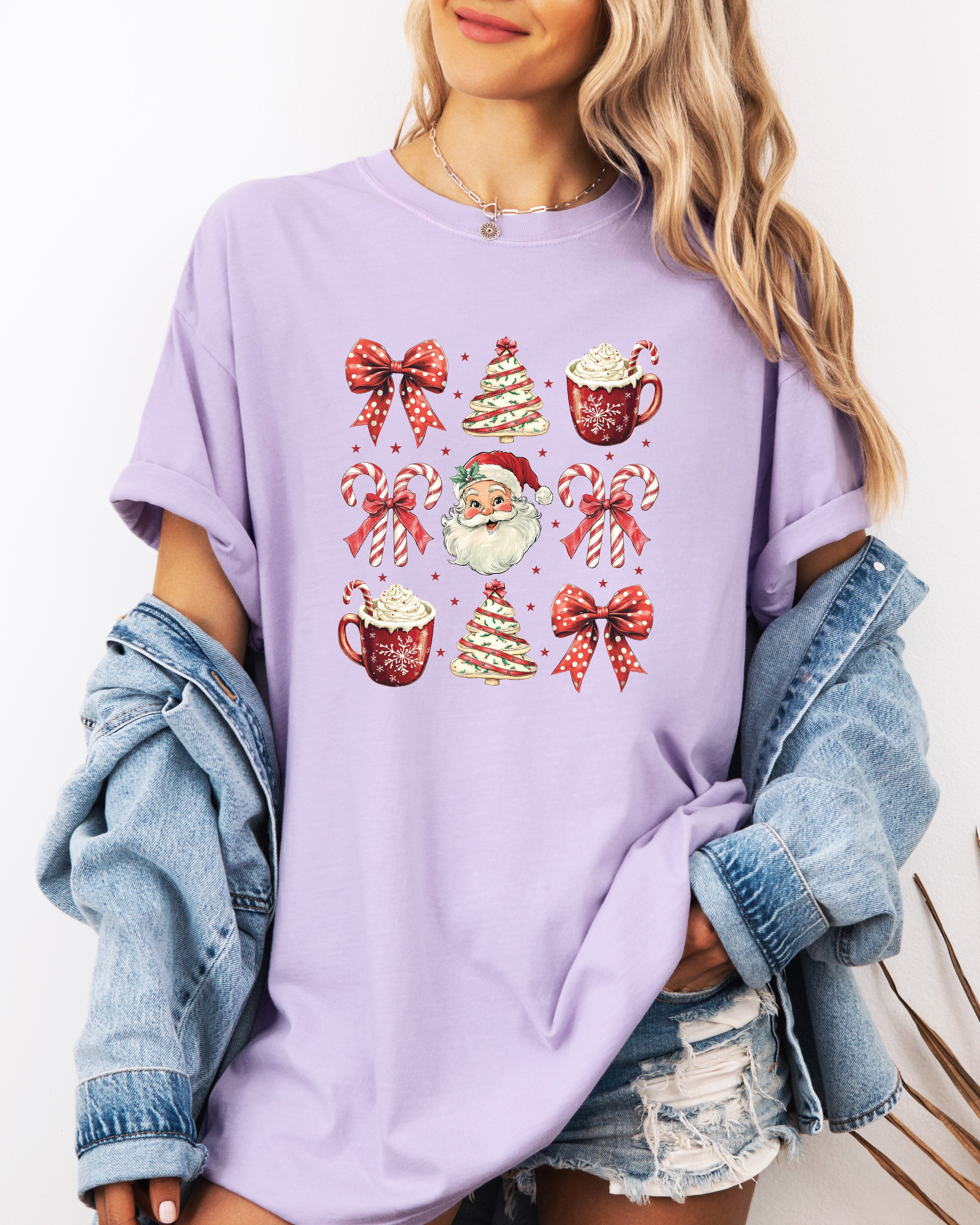 Christmas Tree Santa Hot Chocolate Christmas fall winter Comfort Colors Garment Dyed T Shirt