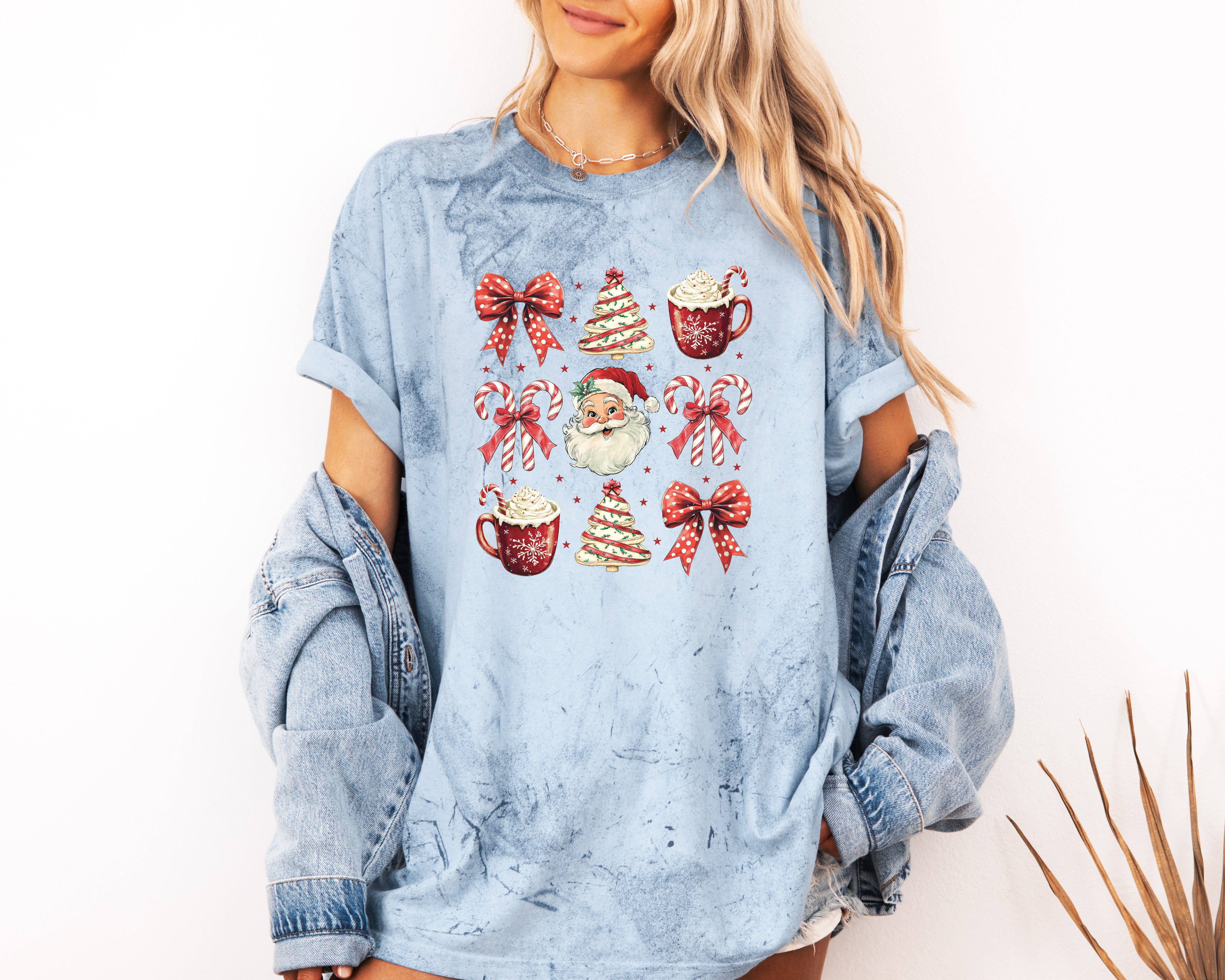 Christmas Tree Santa Hot Chocolate Christmas fall winter Comfort Colors Garment Dyed T Shirt