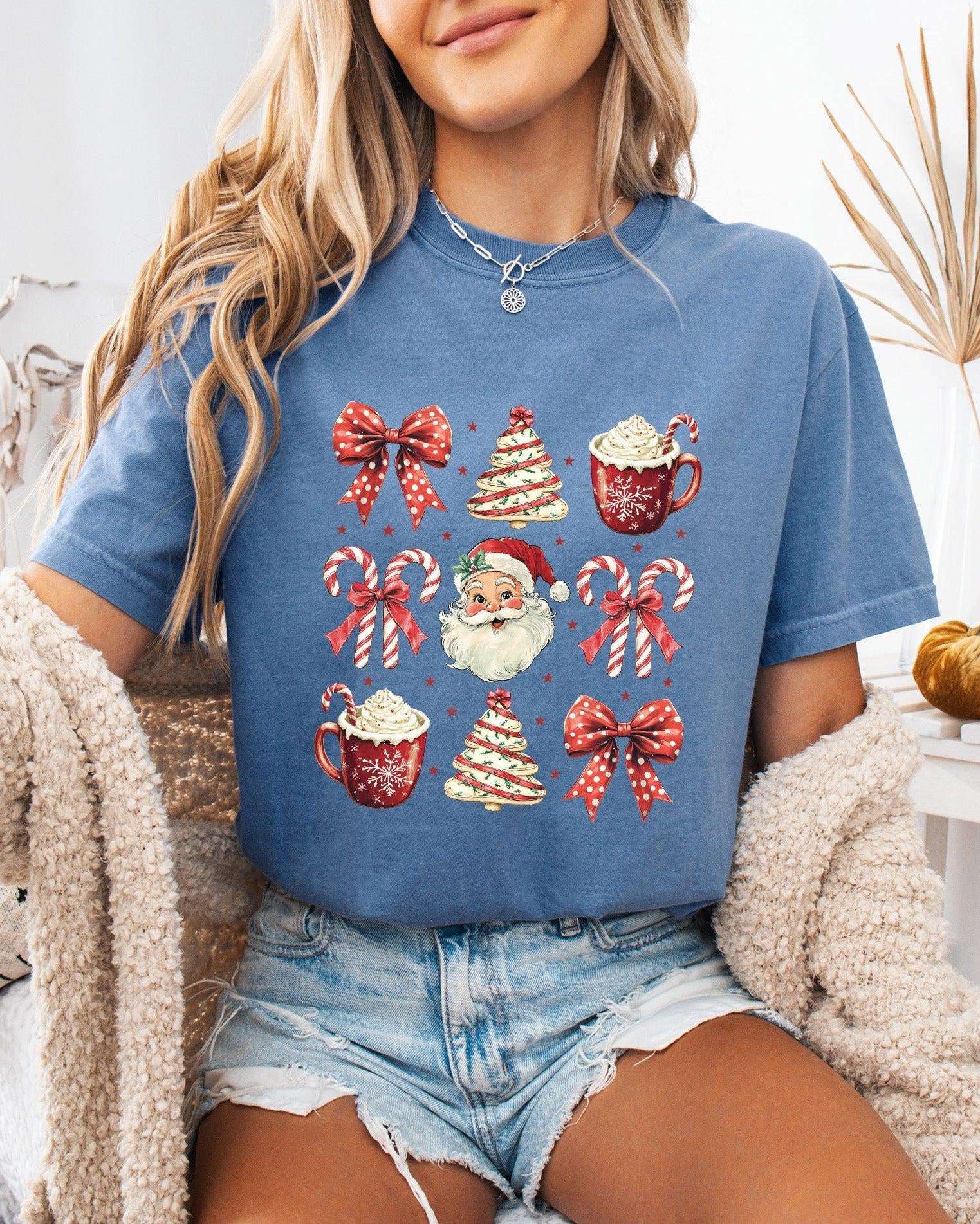 Christmas Tree Santa Hot Chocolate Christmas fall winter Comfort Colors Garment Dyed T Shirt