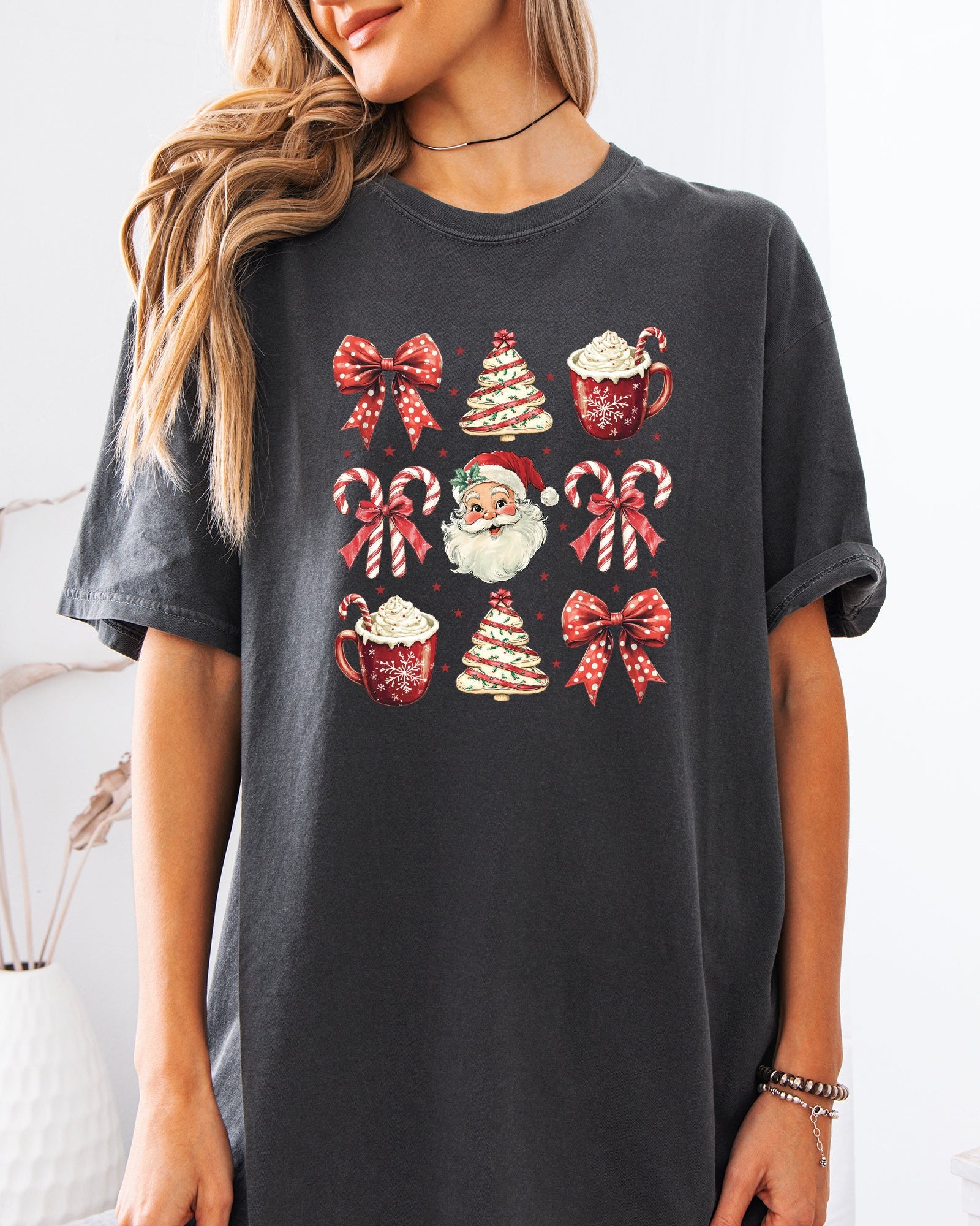 Christmas Tree Santa Hot Chocolate Christmas fall winter Comfort Colors Garment Dyed T Shirt