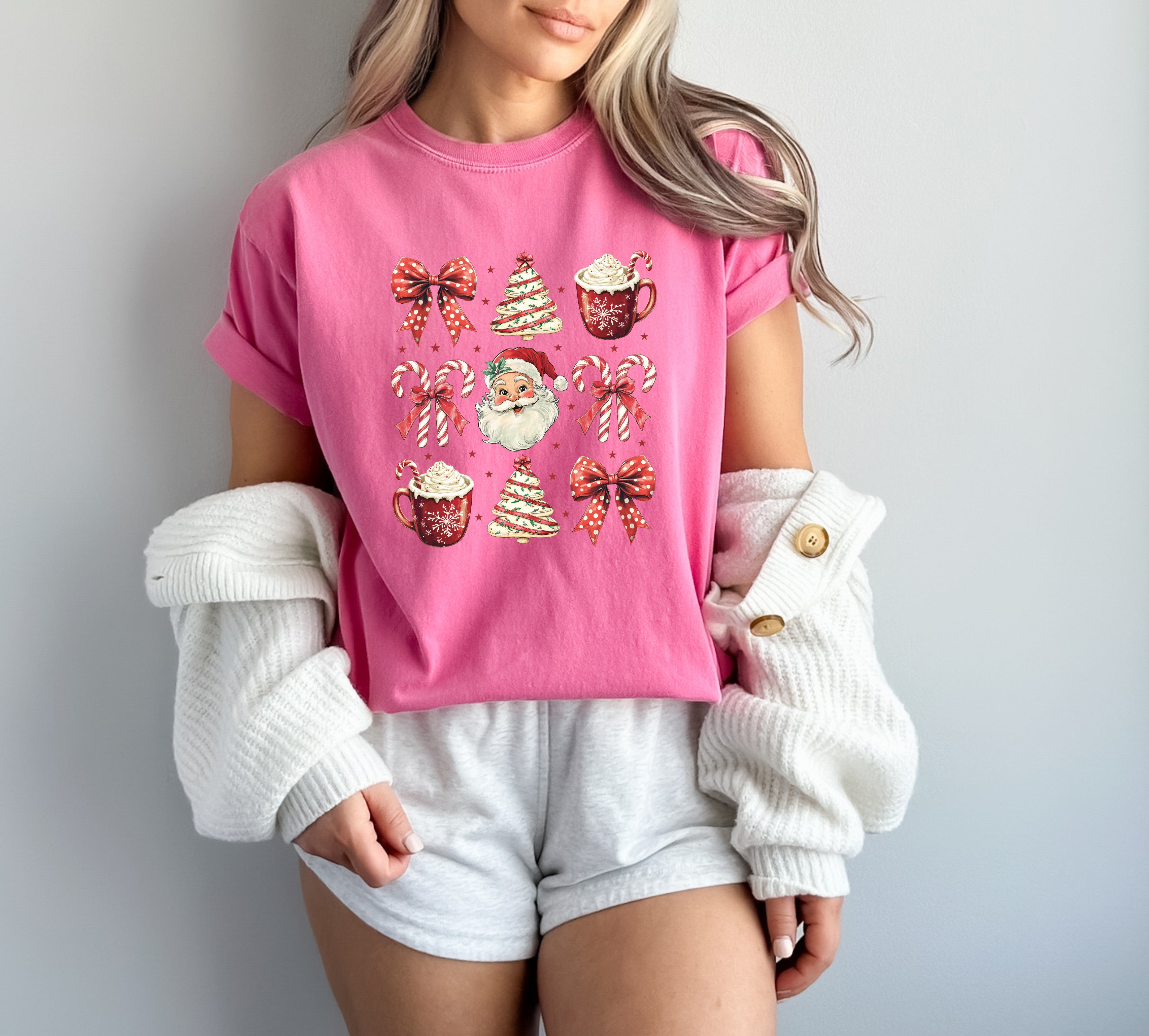 Christmas Tree Santa Hot Chocolate Christmas fall winter Comfort Colors Garment Dyed T Shirt