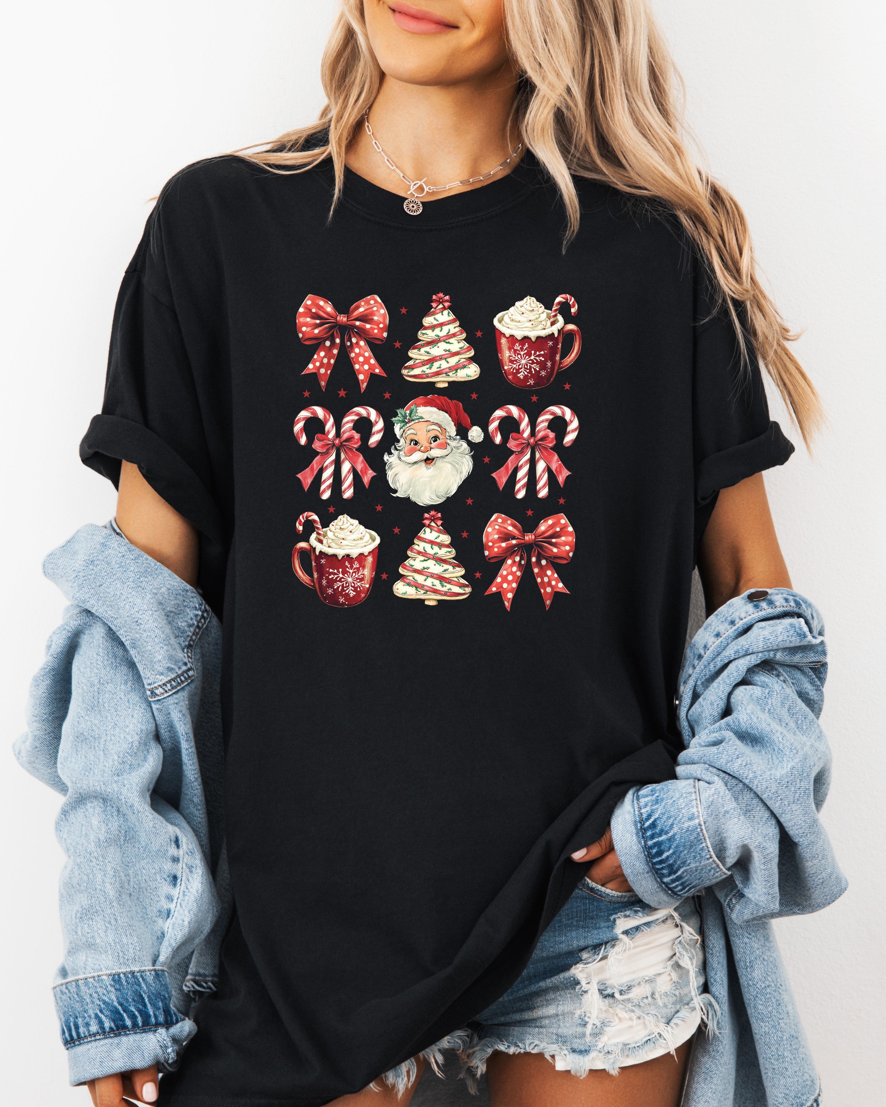 Christmas Tree Santa Hot Chocolate Christmas fall winter Comfort Colors Garment Dyed T Shirt
