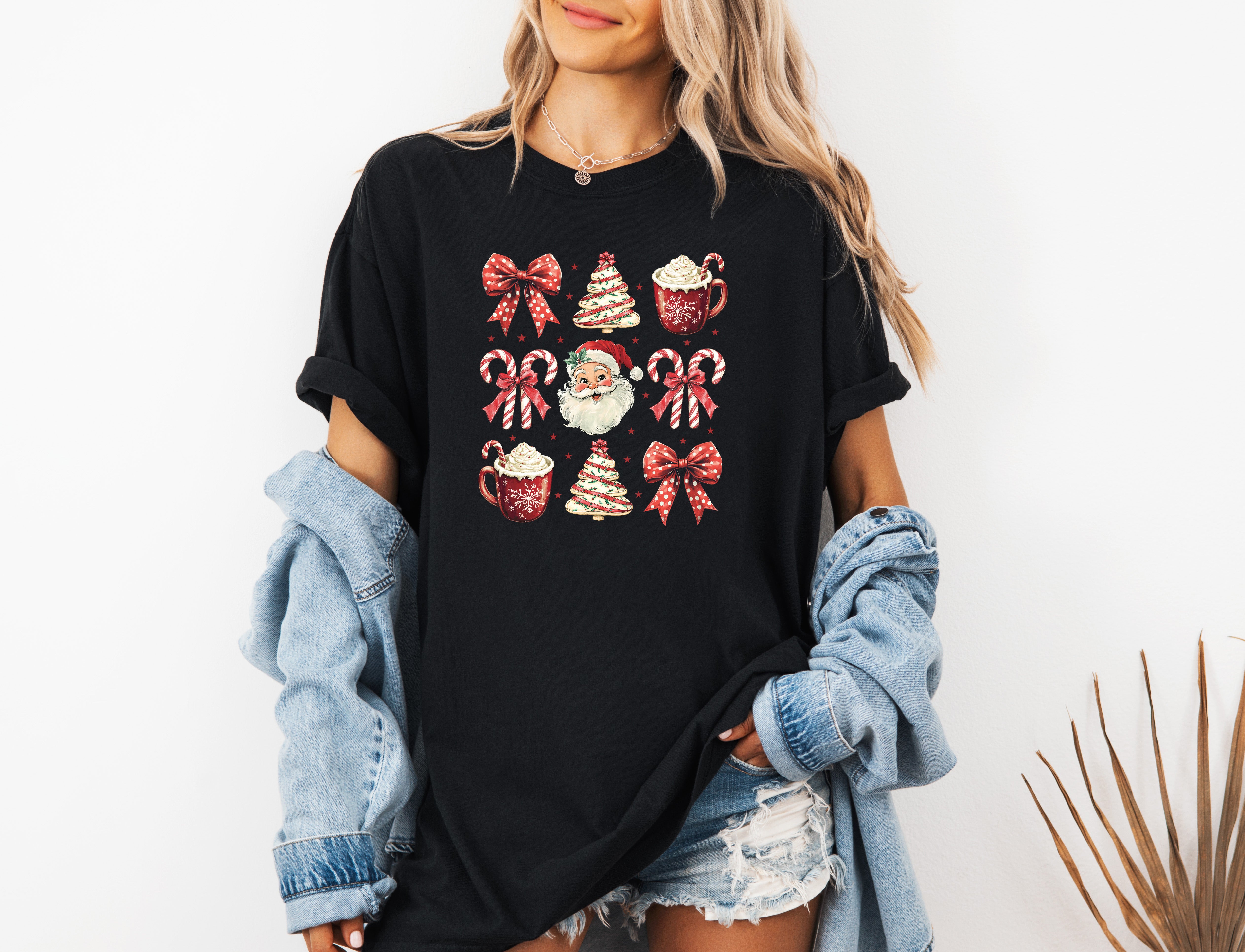Christmas Tree Santa Hot Chocolate Christmas fall winter Comfort Colors Garment Dyed T Shirt
