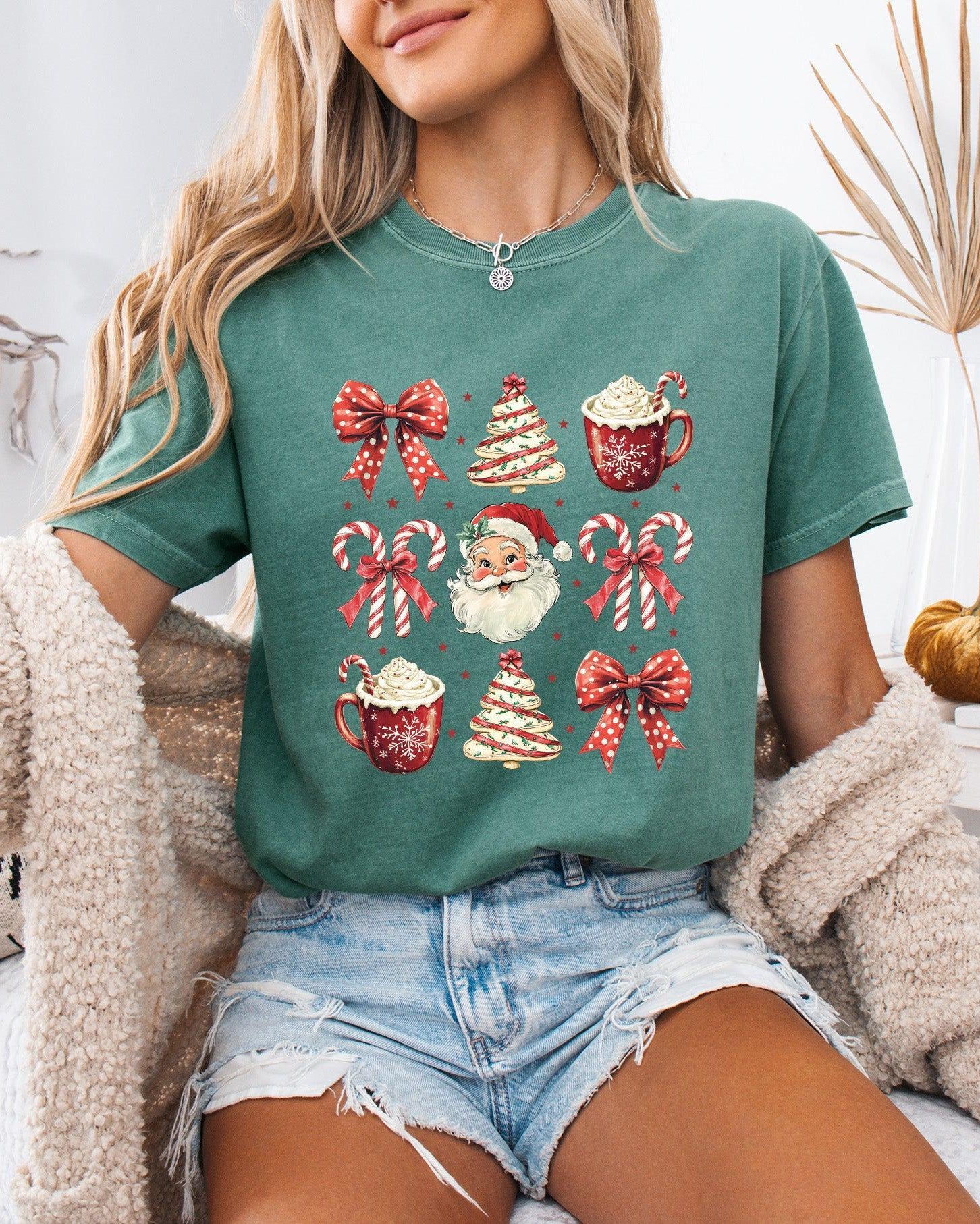 Christmas Tree Santa Hot Chocolate Christmas fall winter Comfort Colors Garment Dyed T Shirt