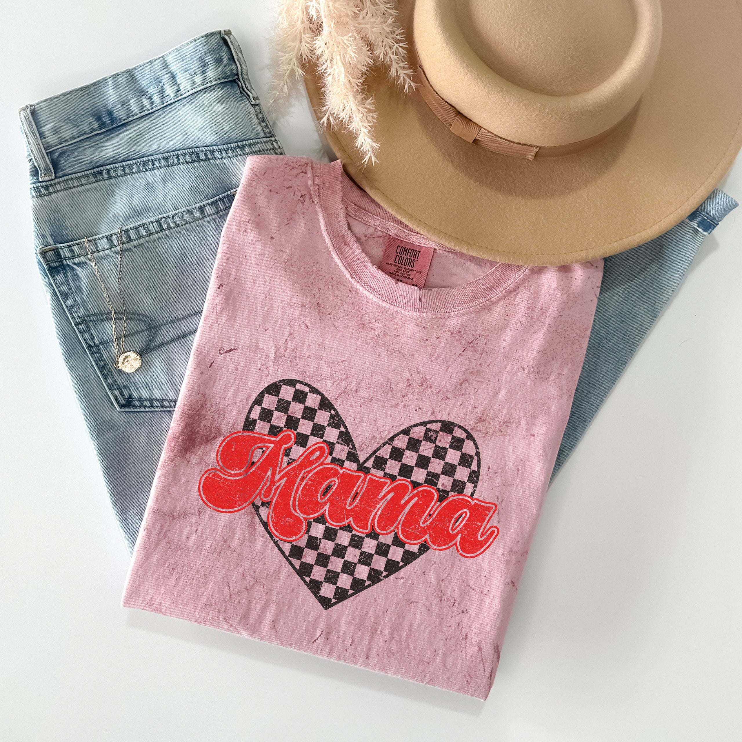 Mama Love Comfort Colors T Shirt (Checkered)