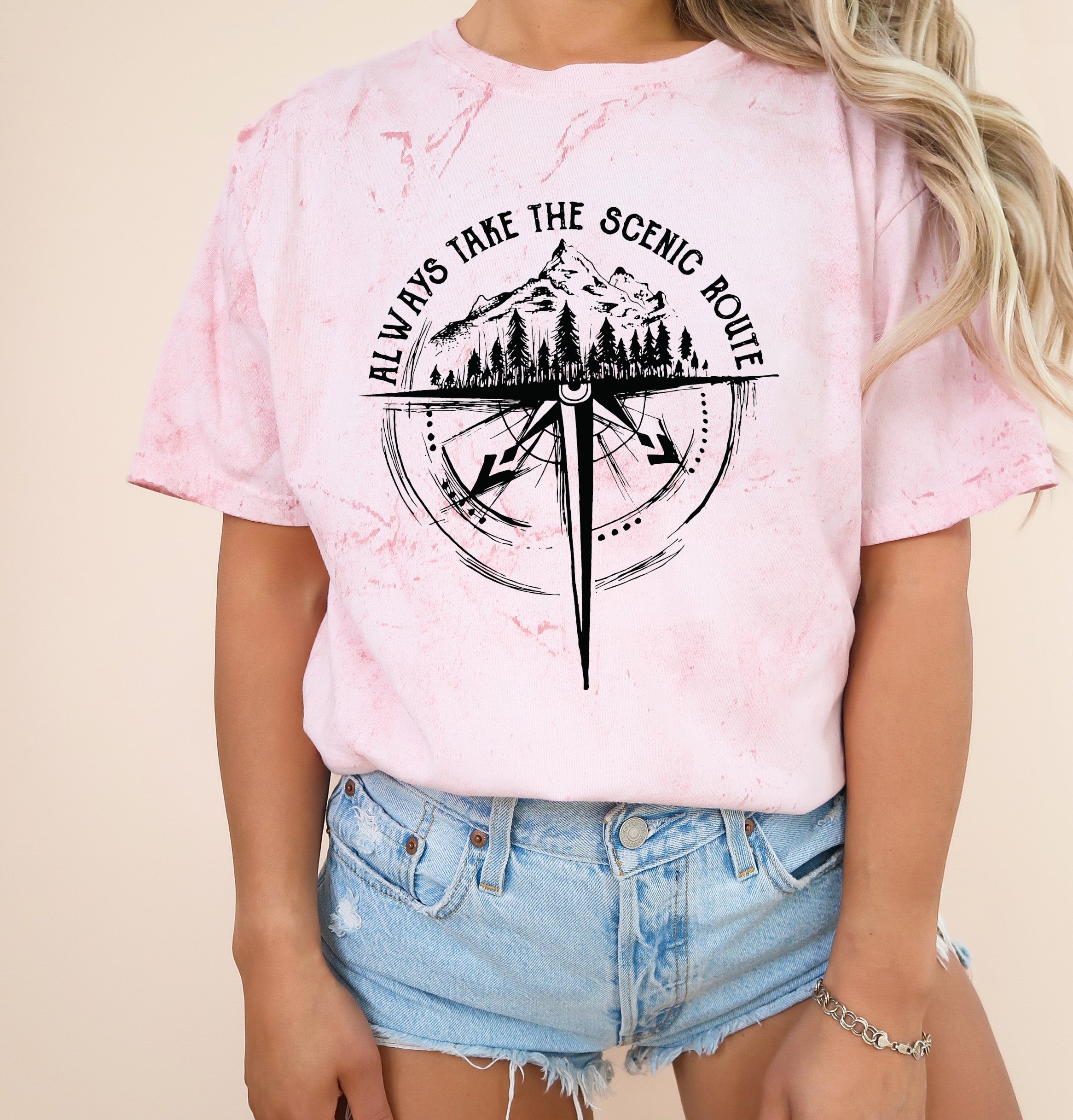 Camping Compass Mountain Summer Plant Nature Garment Dyed T Shirt