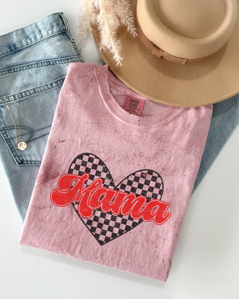 Mama Love Comfort Colors T Shirt (Checkered)