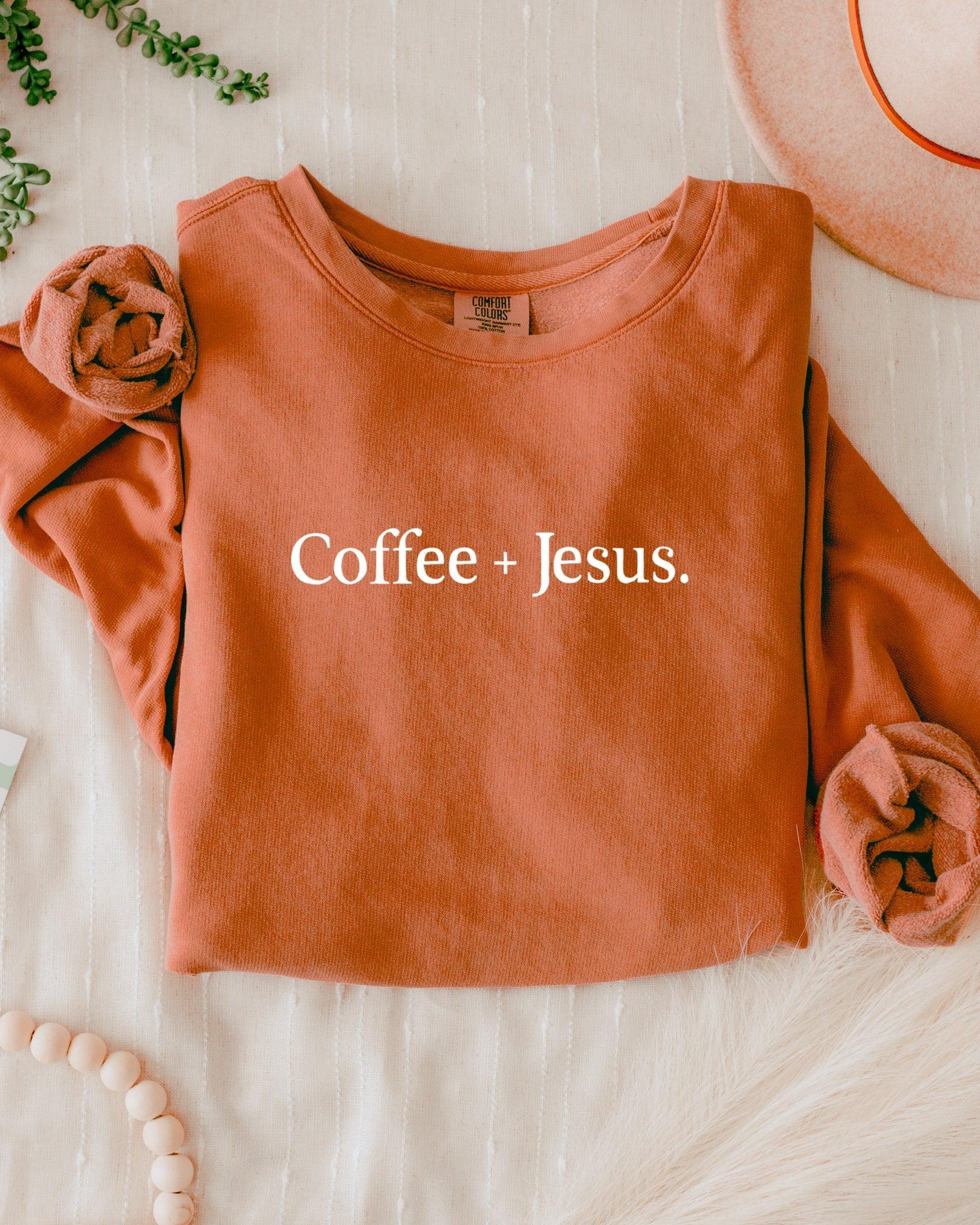 Coffee + Jesus Fall Autumn Garment Dyed Comfort Colors Sweatshirt