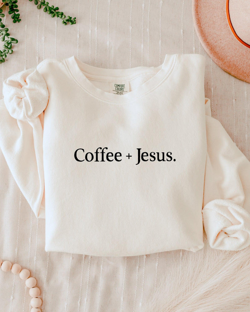 Coffee + Jesus Fall Autumn Garment Dyed Comfort Colors Sweatshirt