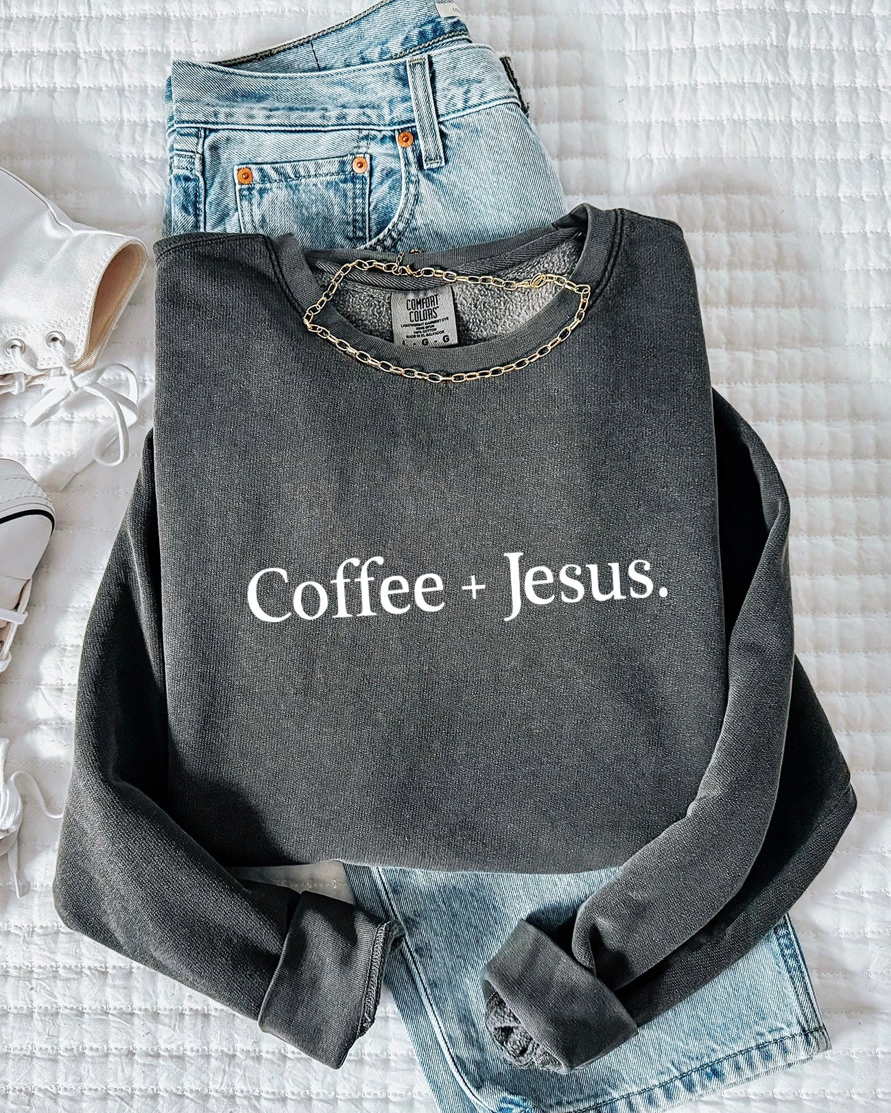 Coffee + Jesus Fall Autumn Garment Dyed Comfort Colors Sweatshirt